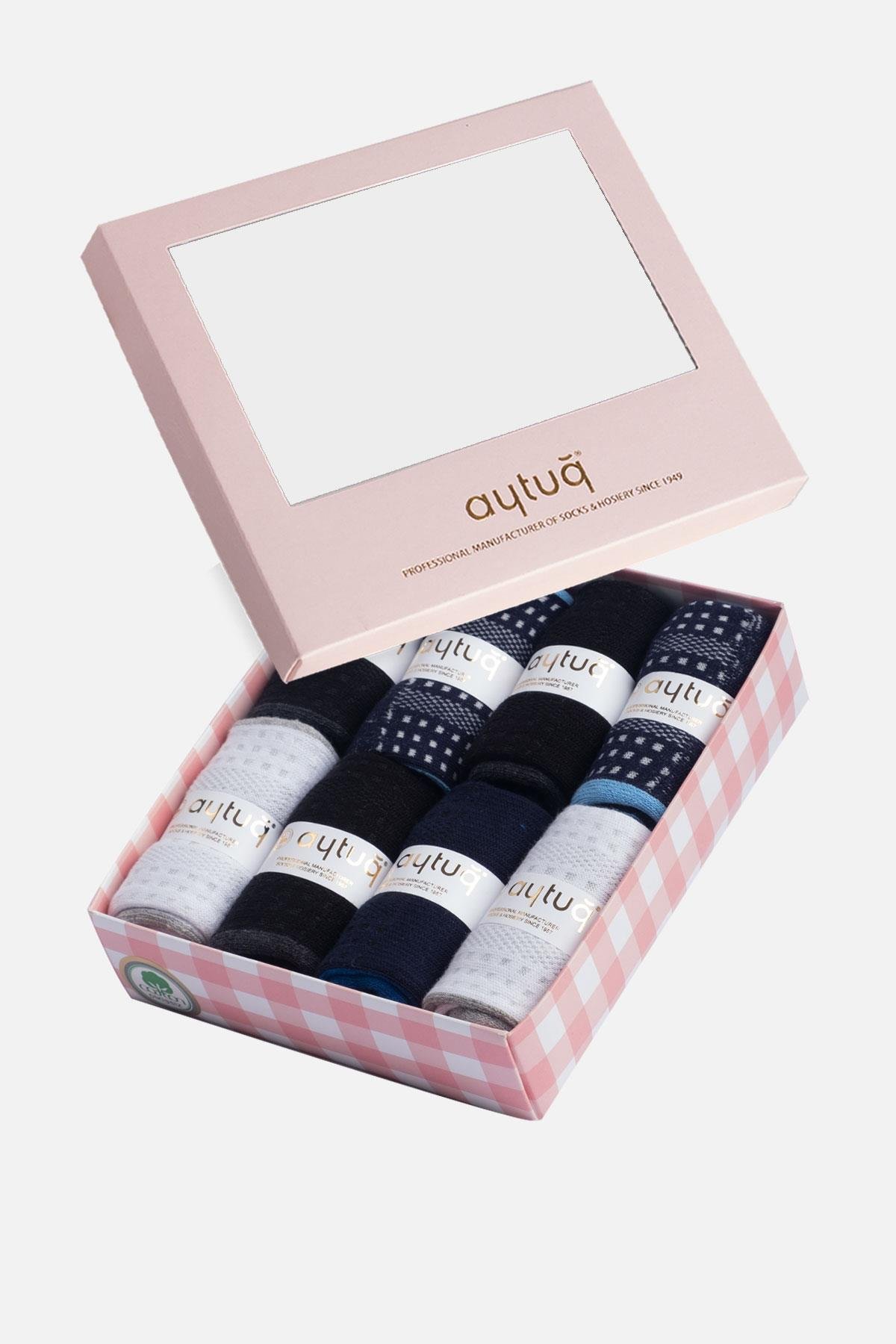 Aytuğ Women's Cotton 8 Pairs Special Boxed Terry Booties Socks - 55210-2