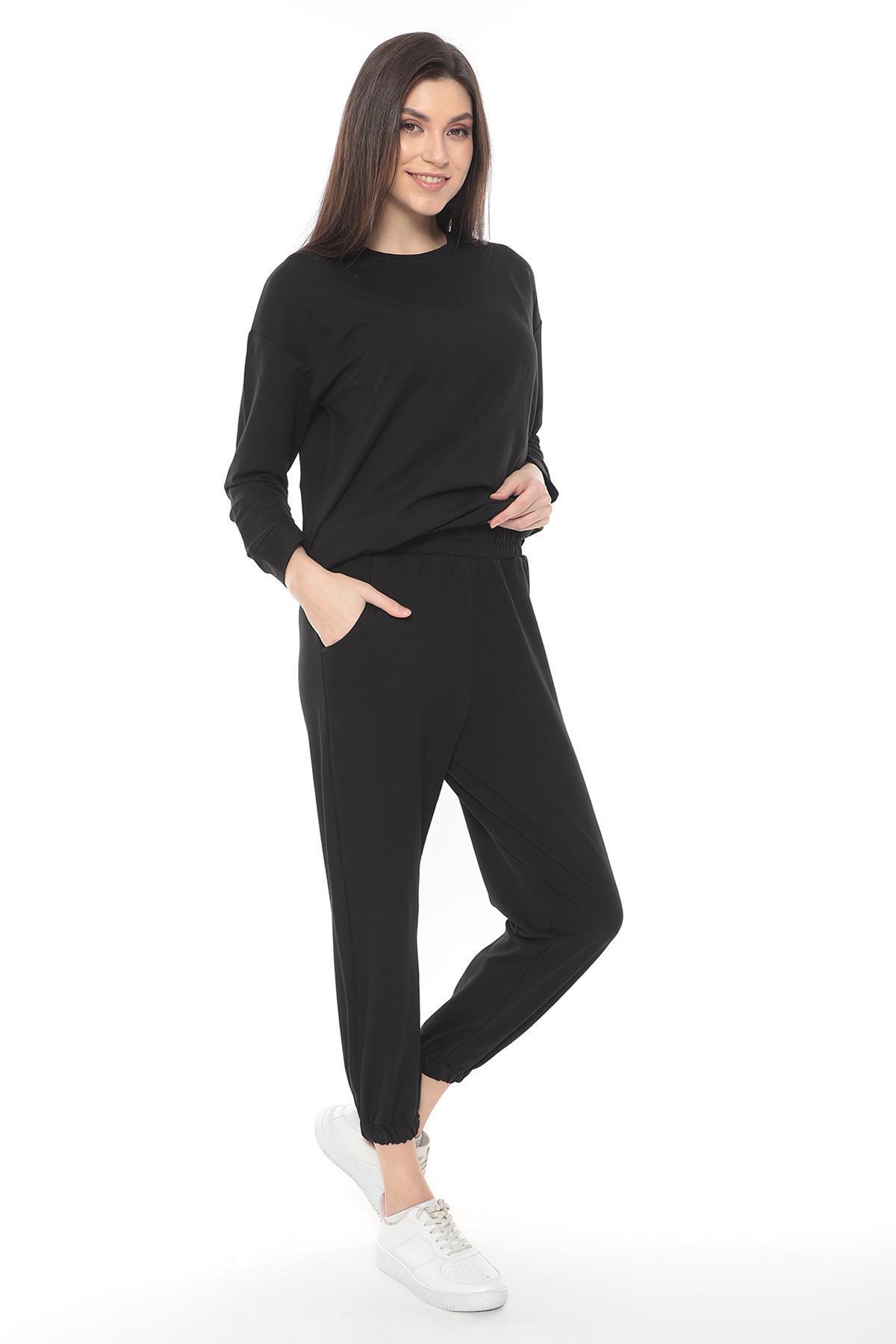 Aytuğ Kadın Pamuklu Uzun Kollu Sweatshirt Siyah ZEN4