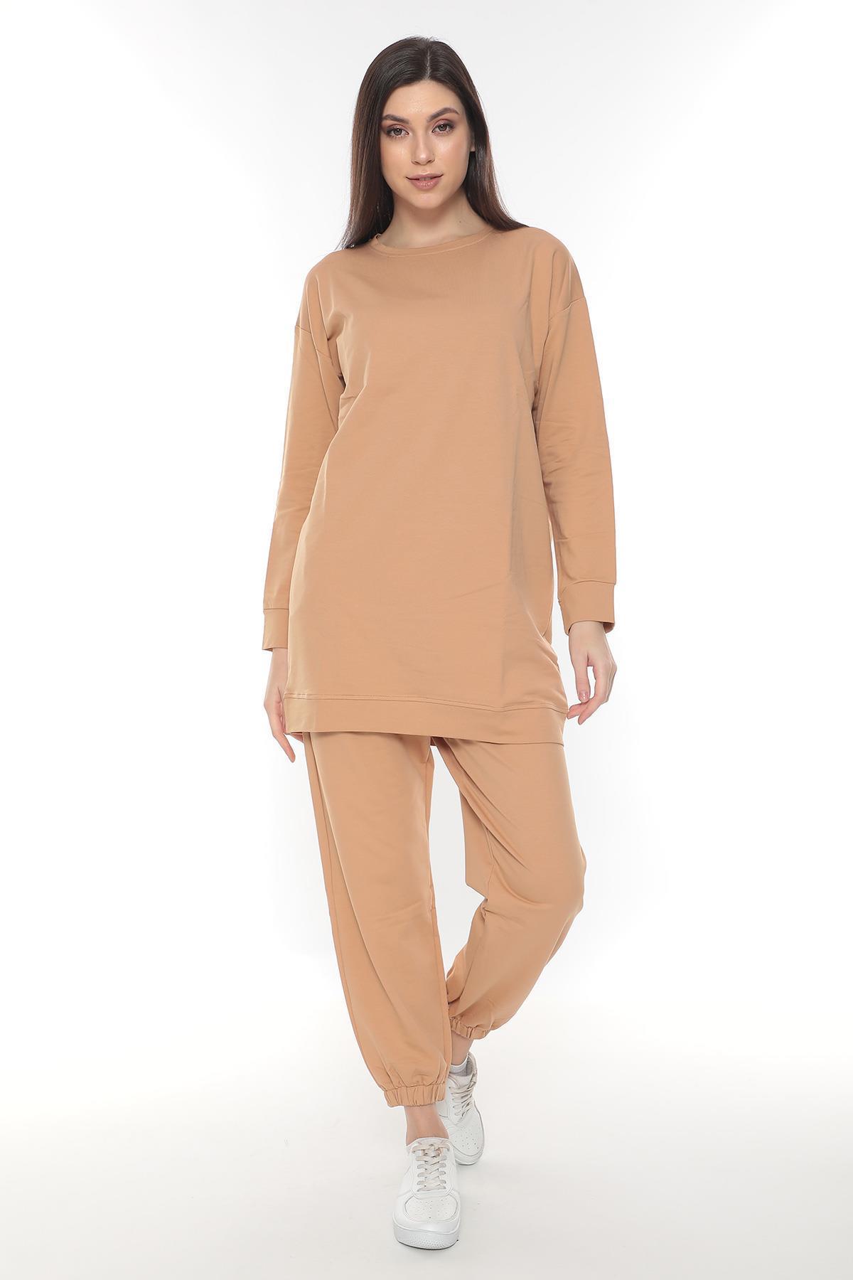 Aytuğ Kadın Pamuklu Uzun Kollu Sweatshirt Bej ZEN2