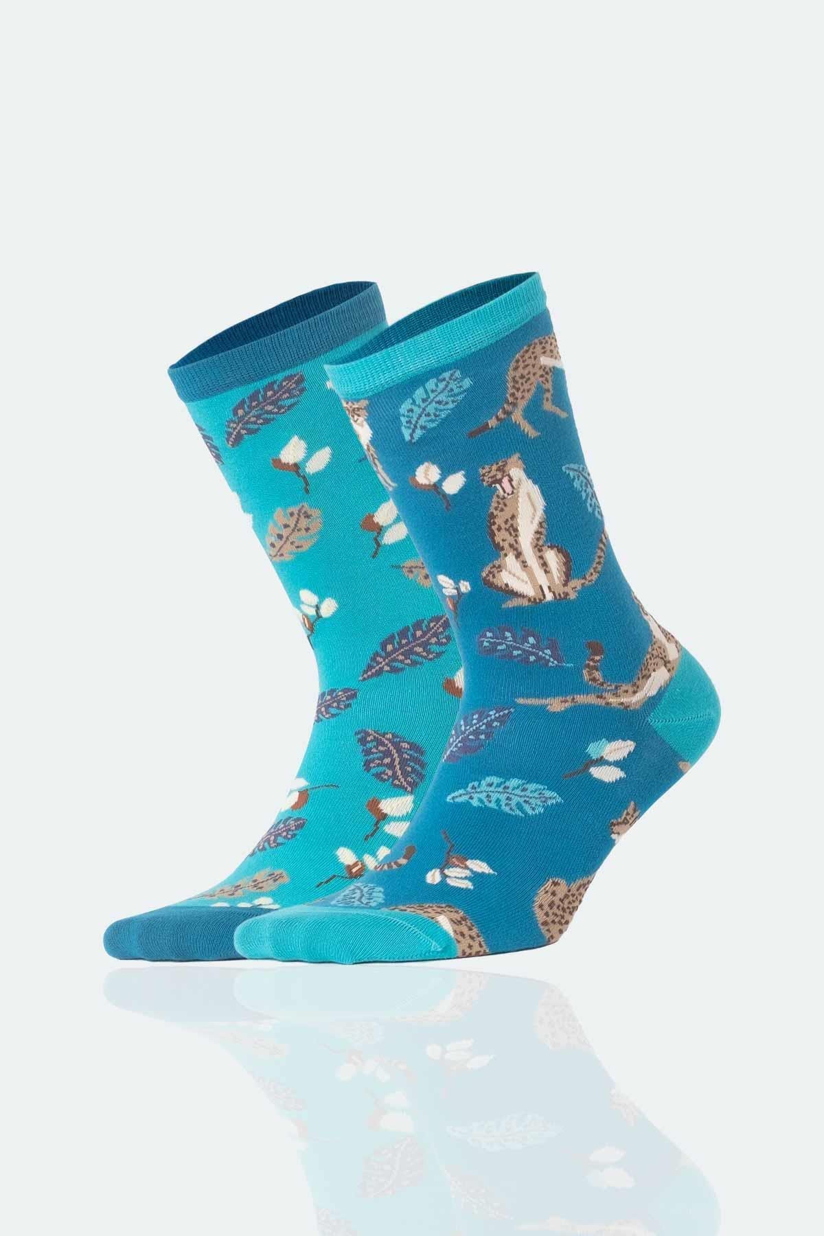 Aytuğ Unisex Cotton Colored Leopard Patterned Socks - Single Pair