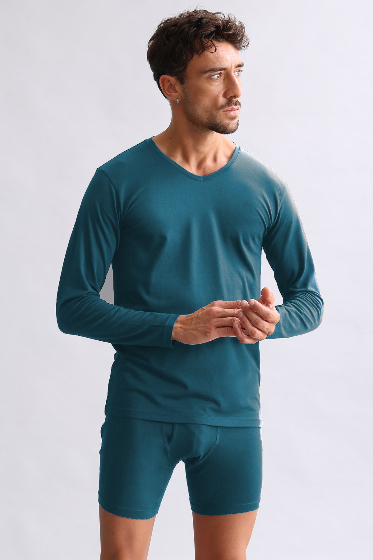 BAMBU HERCULES Slim Fit V Yaka Uzun Kollu Erkek  Fanila Fit Green
