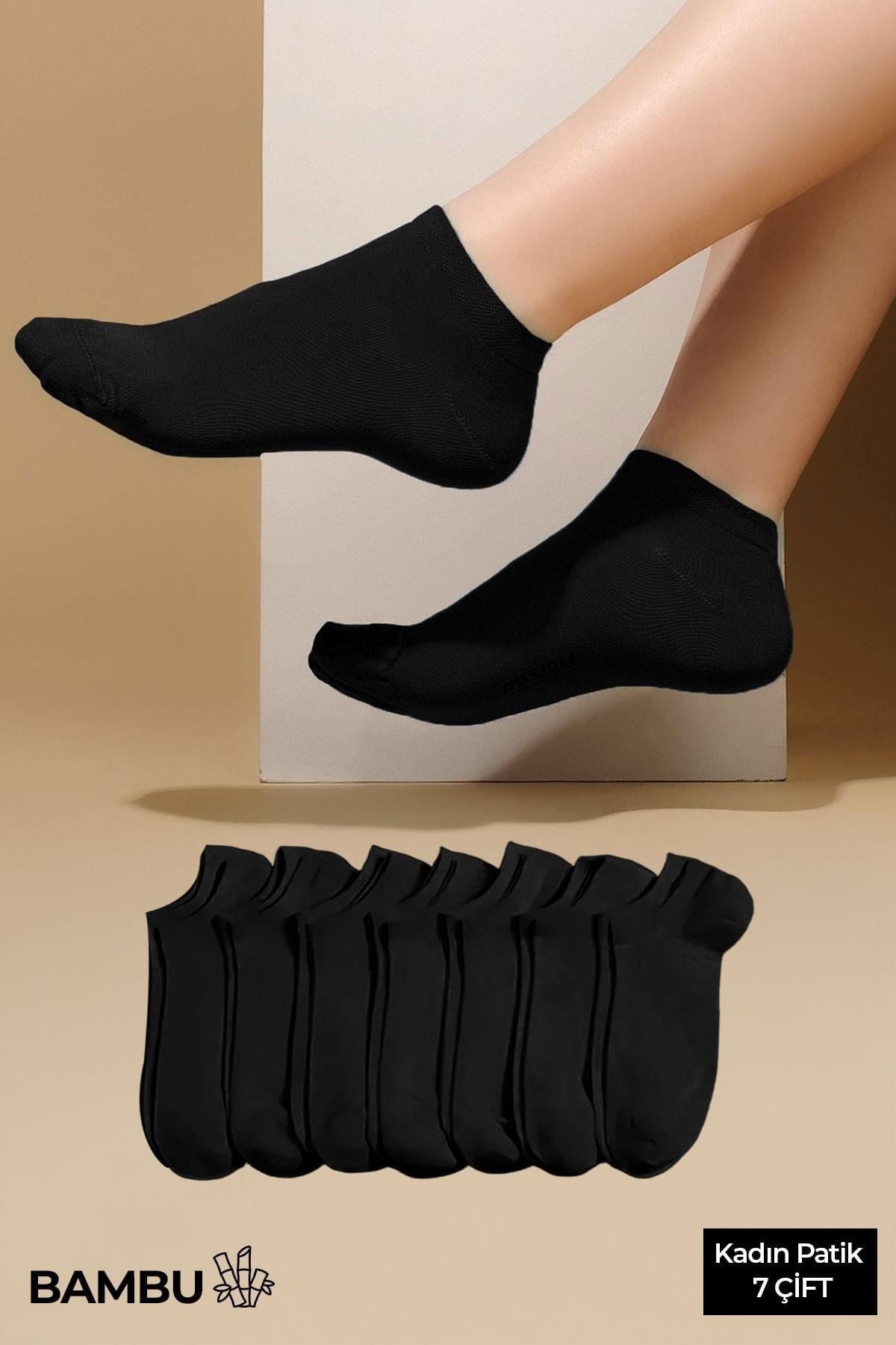 BAMBU Kadın Kutulu 7 Çift Patik Çorap Siyah