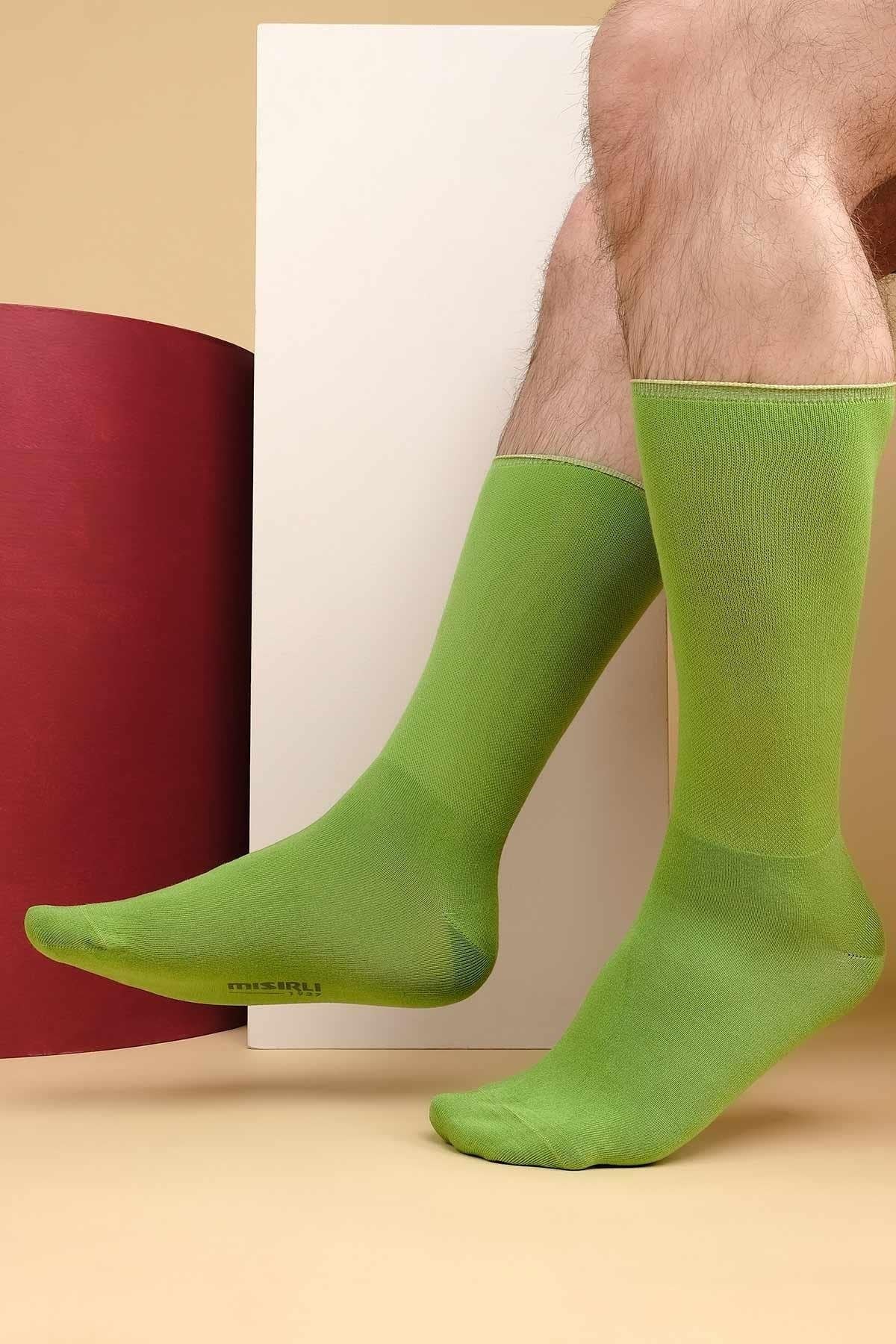 Erkek Bambu Tekli Diabetiker Lastiksiz Soket Çorap Yeşil