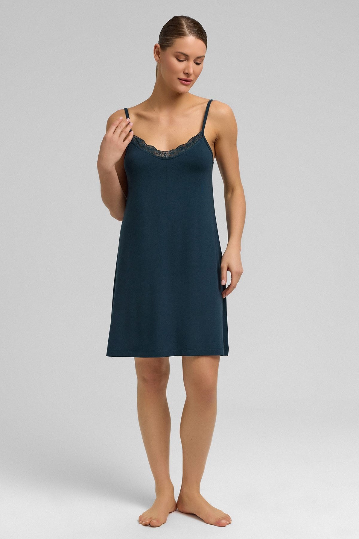 Kadın Örme İp Askılı Gecelik Antrasit