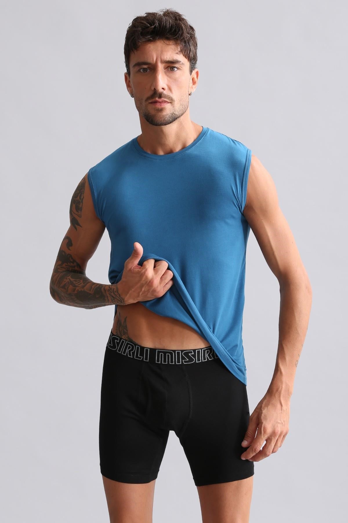 Mısırlı BAMBU HERCULES Slim Fit Bisiklet Yaka Sporcu Atlet / T-Shirt Petrol