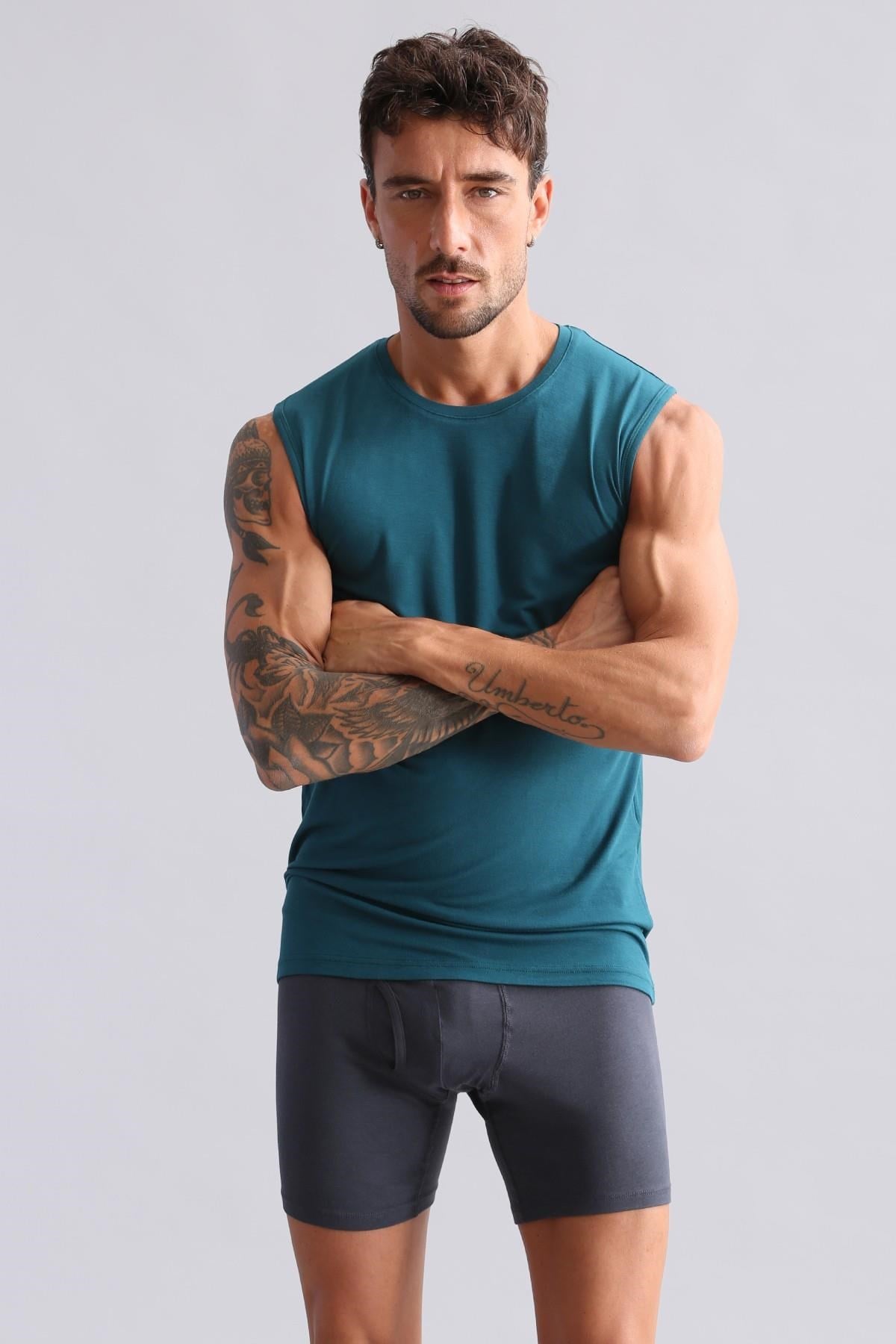Mısırlı BAMBU HERCULES Slim Fit Bisiklet Yaka Sporcu Atlet / T-Shirt Fit Green