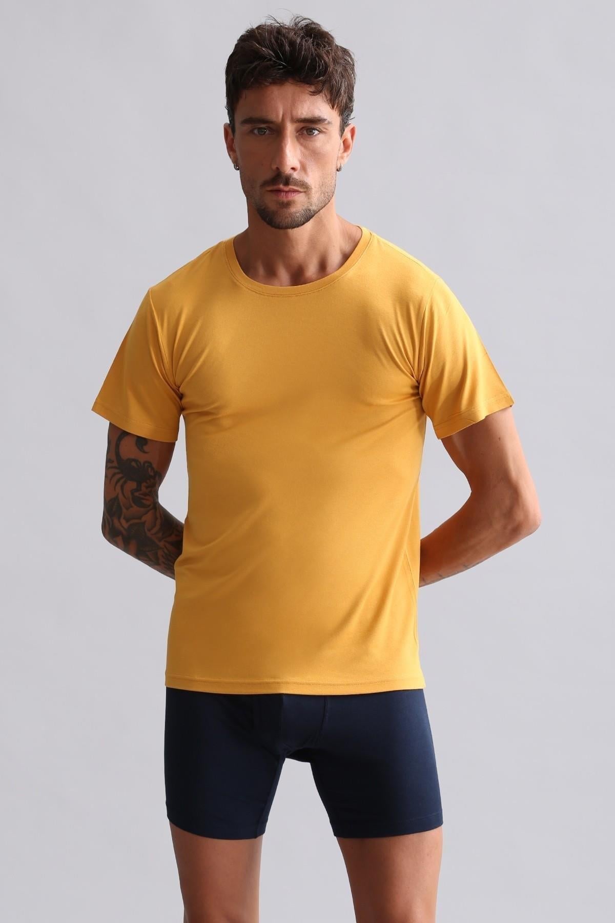 Mısırlı BAMBU HERCULES Slim Fit Bisiklet Yaka Fanila / T-Shirt Hardal