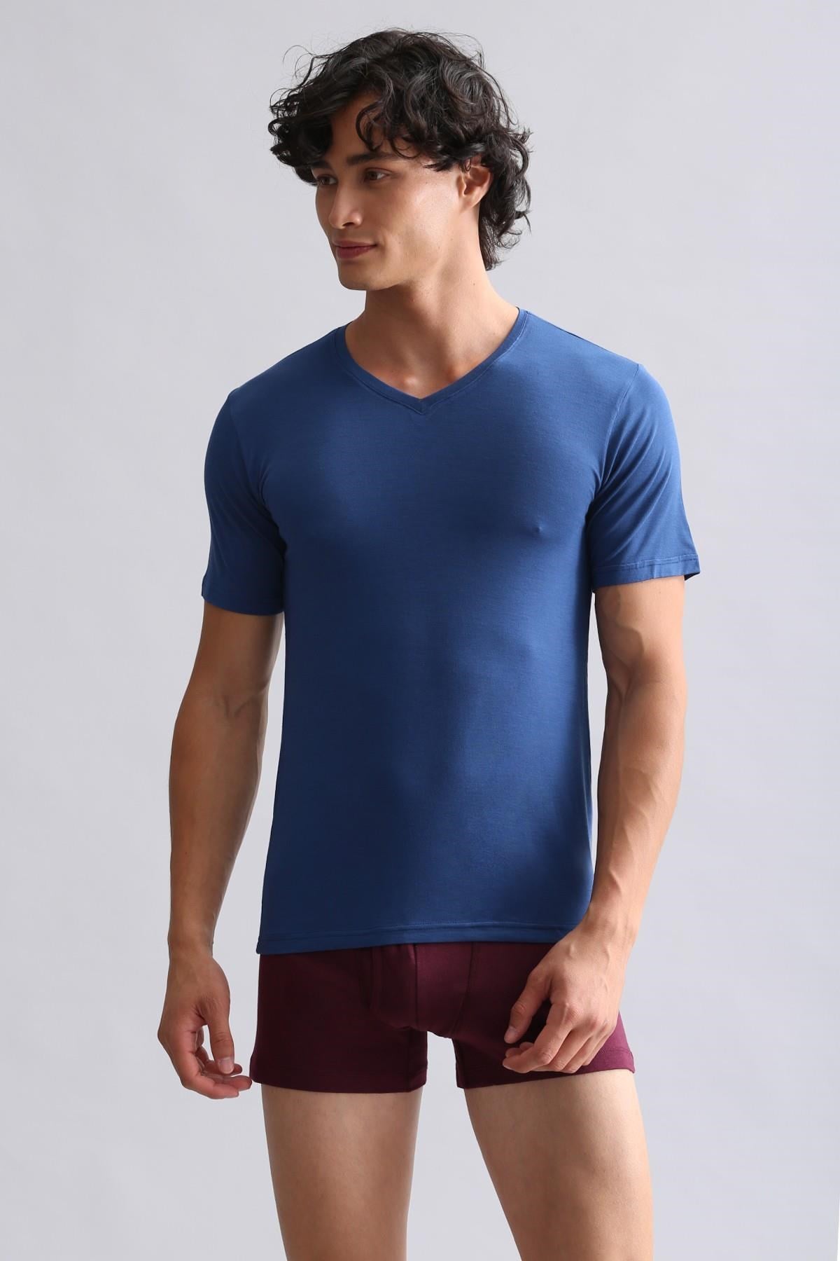 Mısırlı BAMBU HERCULES Slim Fit V Yaka Fanila / T-Shirt Gece Mavisi