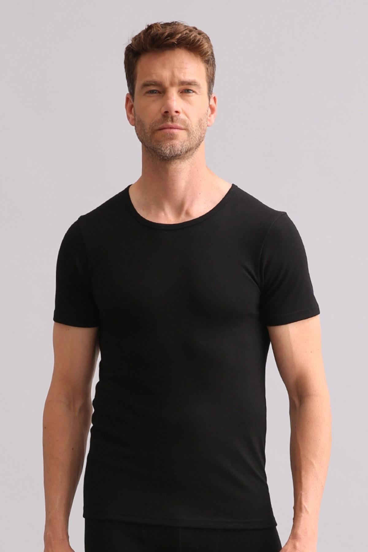 Mısırlı BAMBU TERMAL Bisiklet Yaka Fanila / T-Shirt Siyah