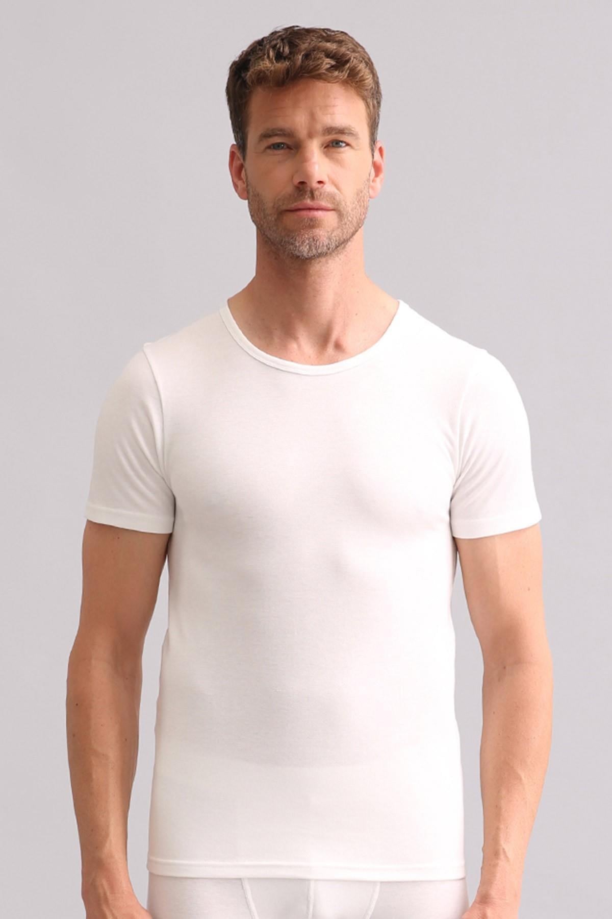 Mısırlı BAMBU TERMAL Bisiklet Yaka Fanila / T-Shirt Ekru