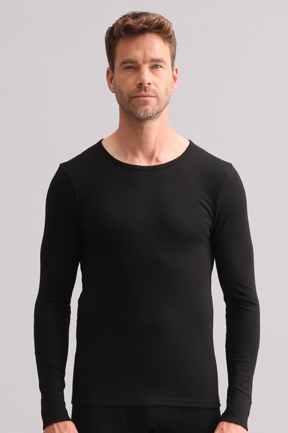 Mısırlı BAMBU TERMAL Bisiklet Yaka Uzun Kollu Fanila / Sweatshirt Siyah