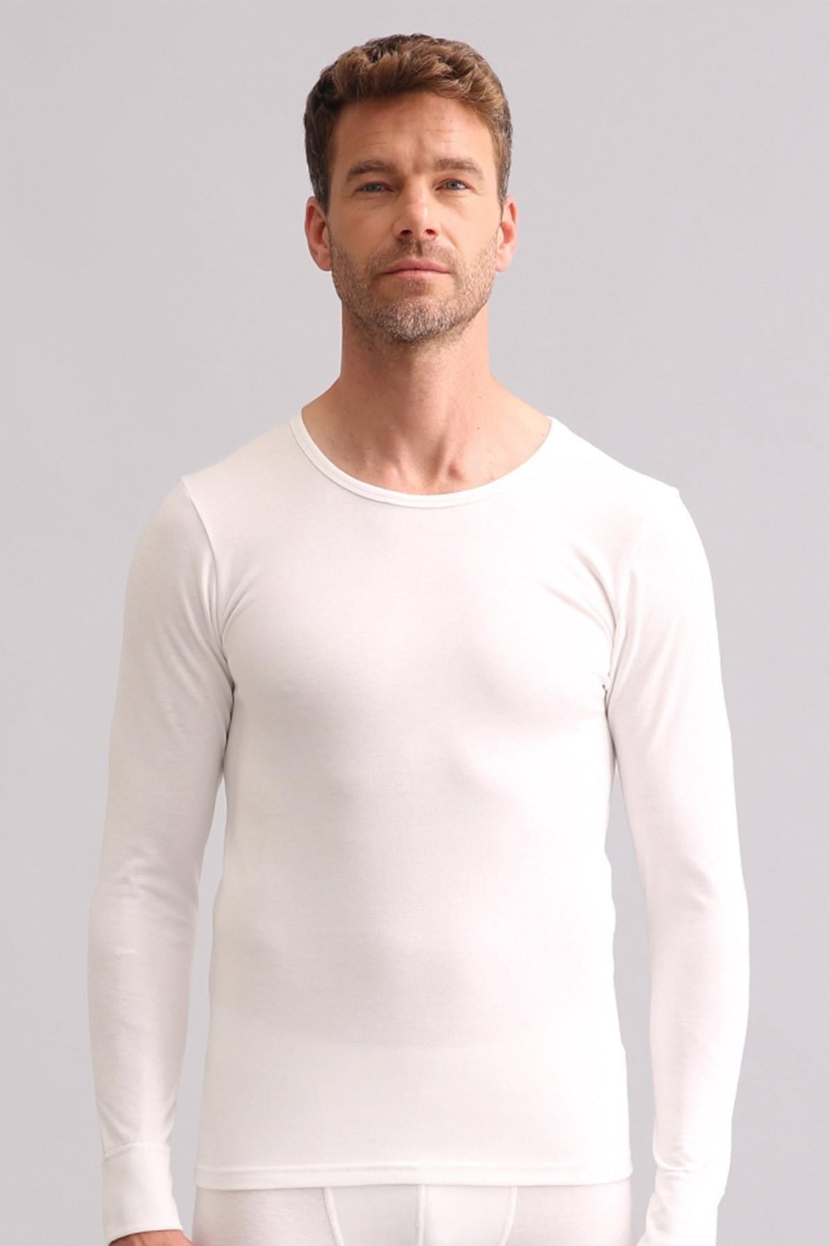 Mısırlı BAMBU TERMAL Bisiklet Yaka Uzun Kollu Fanila / Sweatshirt Ekru