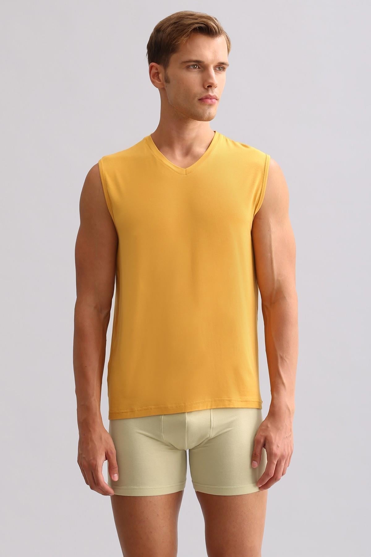 Mısırlı BAMBU ZEUS LUXURY Regular Fit V Yaka Sporcu Atlet / T-Shirt Hardal