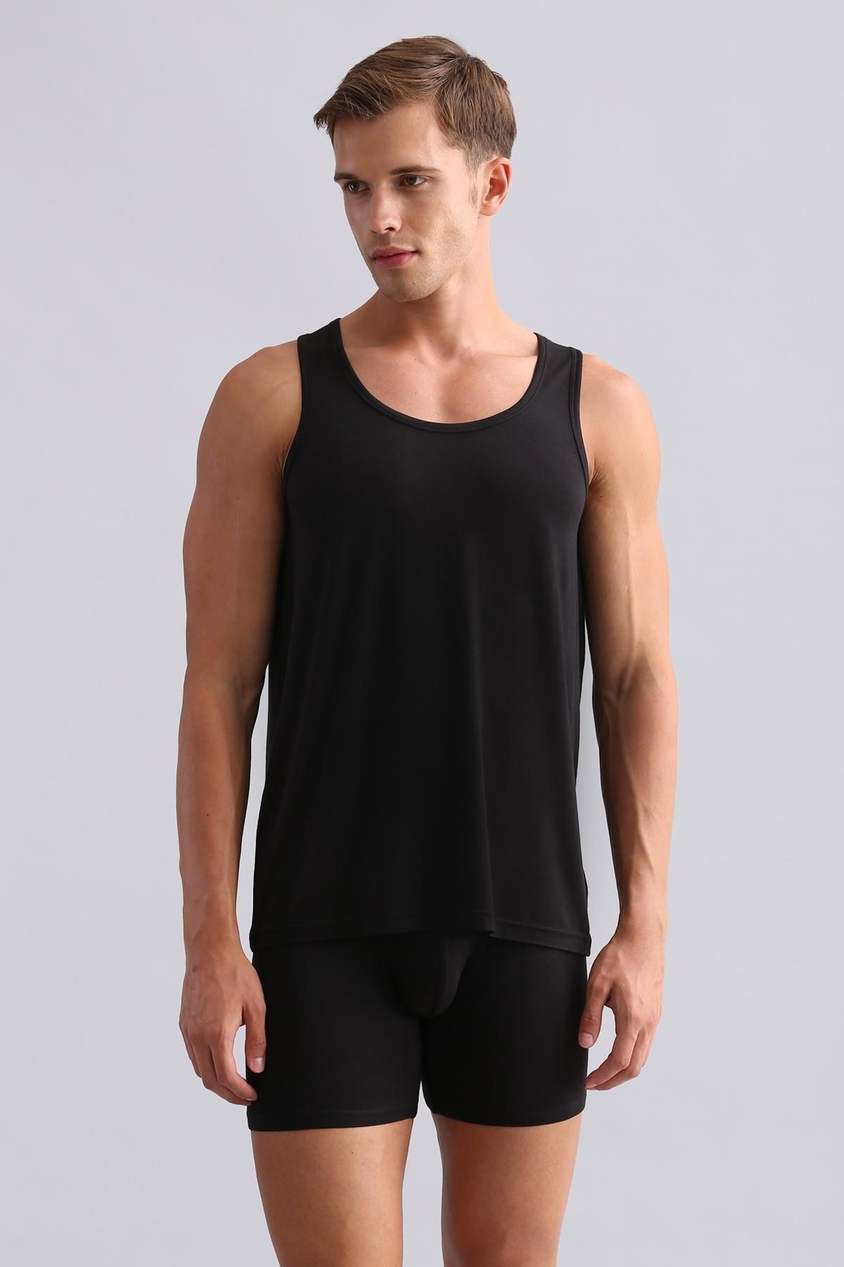 Mısırlı BAMBU ZEUS Regular Fit Basic Atlet / T-Shirt Siyah