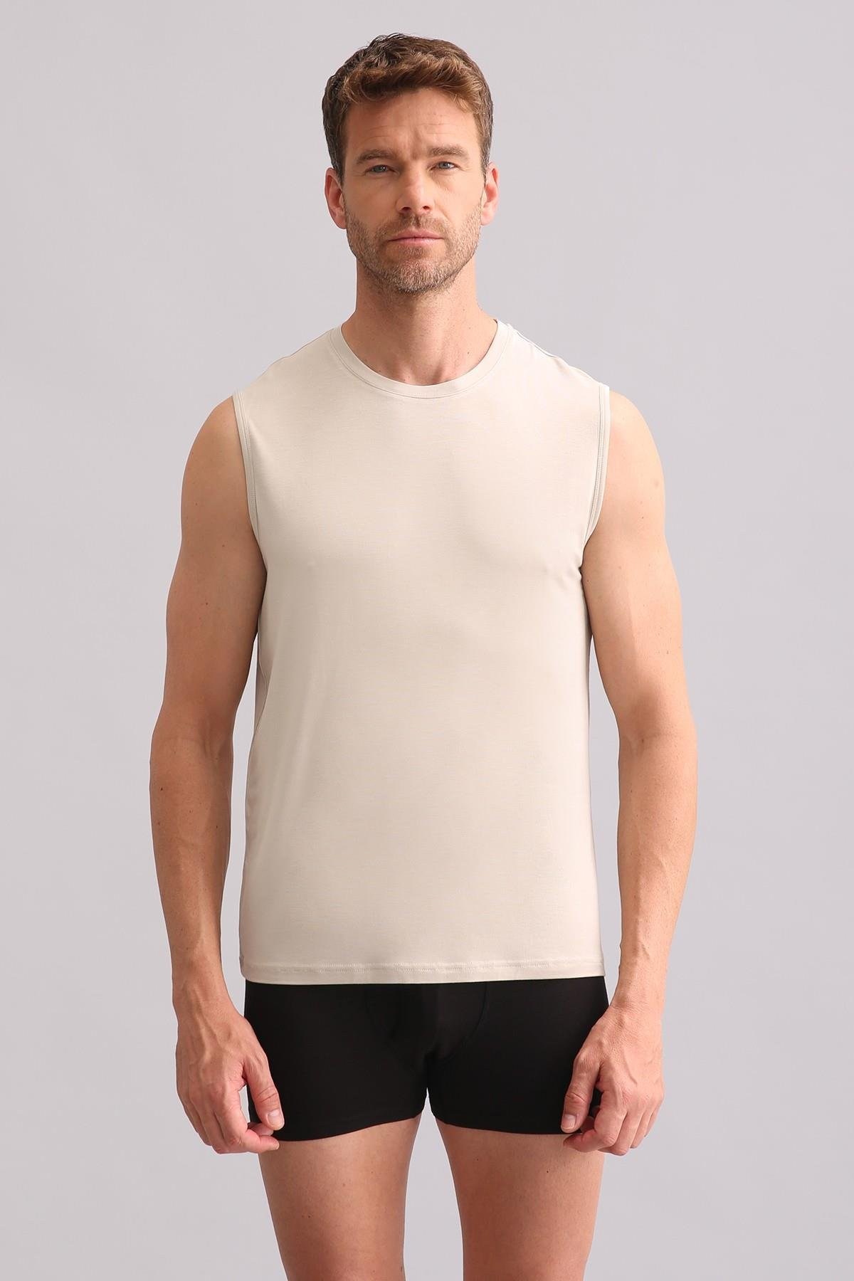 Mısırlı BAMBU ZEUS Regular Fit Bisiklet Yaka Sporcu Atlet Toprak Bej