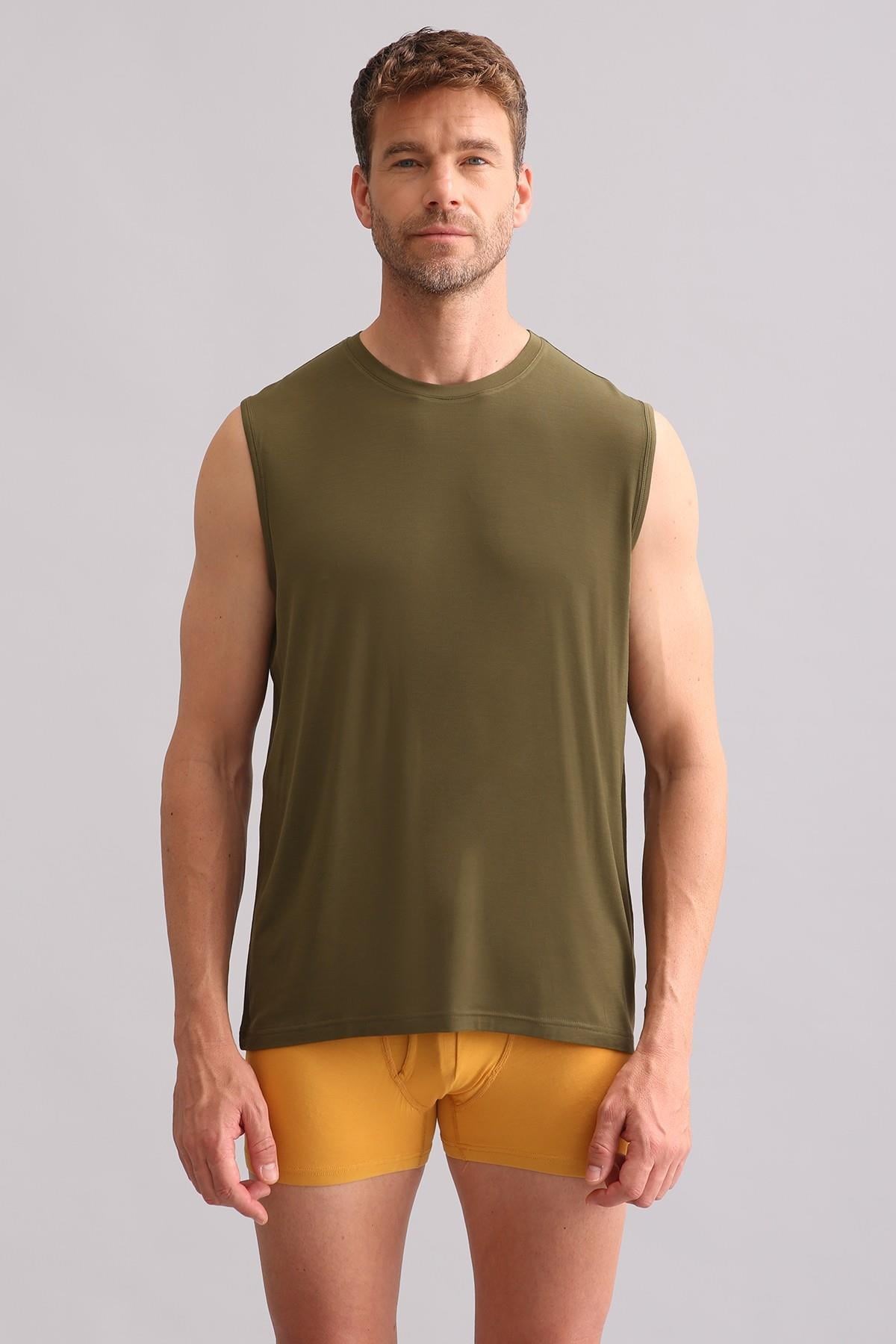 Mısırlı BAMBU ZEUS Regular Fit Bisiklet Yaka Sporcu Atlet / T-Shirt Koyu Haki