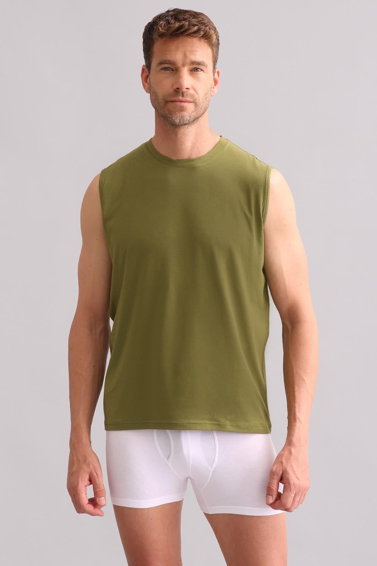 Mısırlı BAMBU ZEUS Regular Fit Bisiklet Yaka Sporcu Atlet / T-Shirt Haki Yeşil