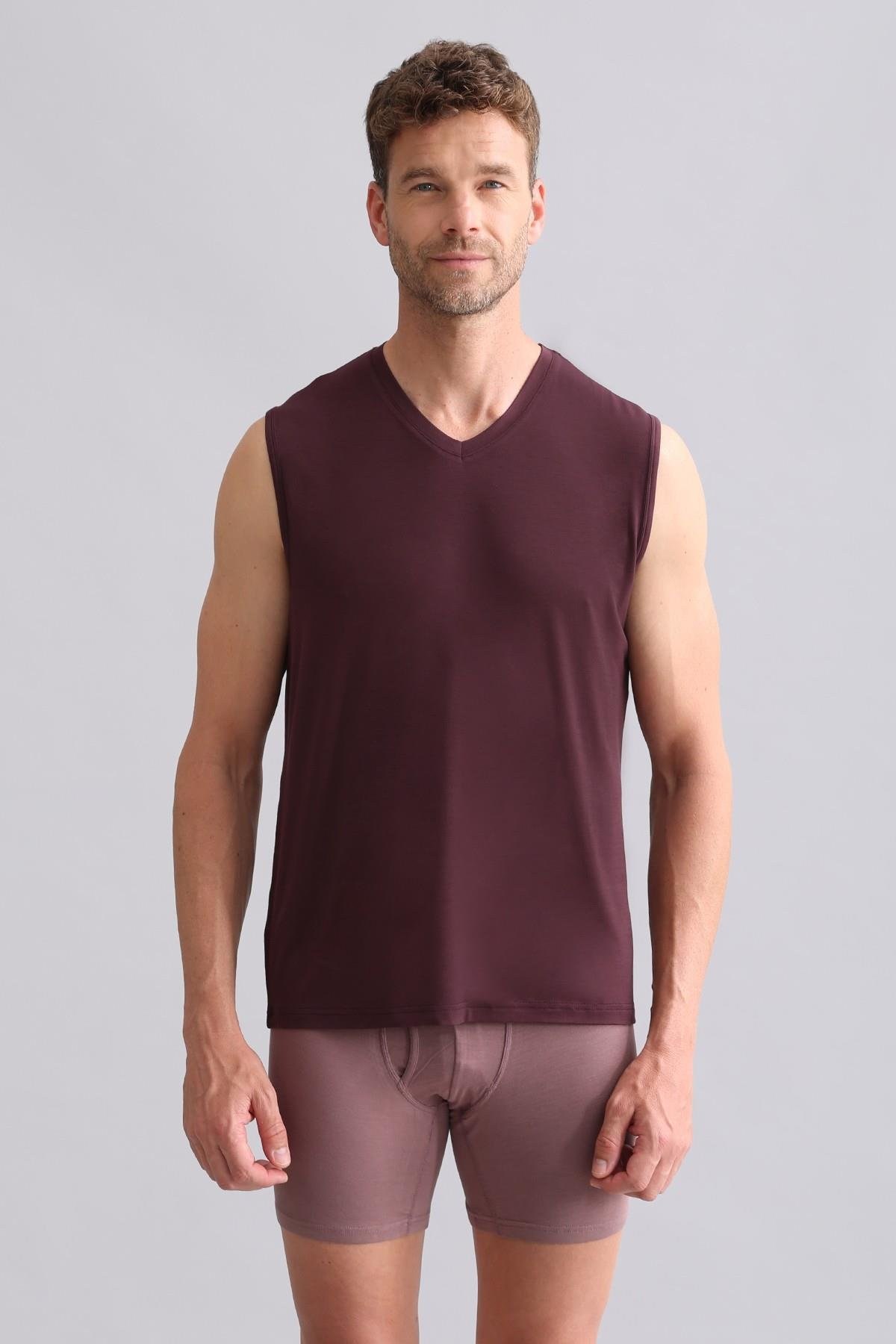 Mısırlı BAMBU ZEUS Regular Fit V Yaka Sporcu Atlet Mor