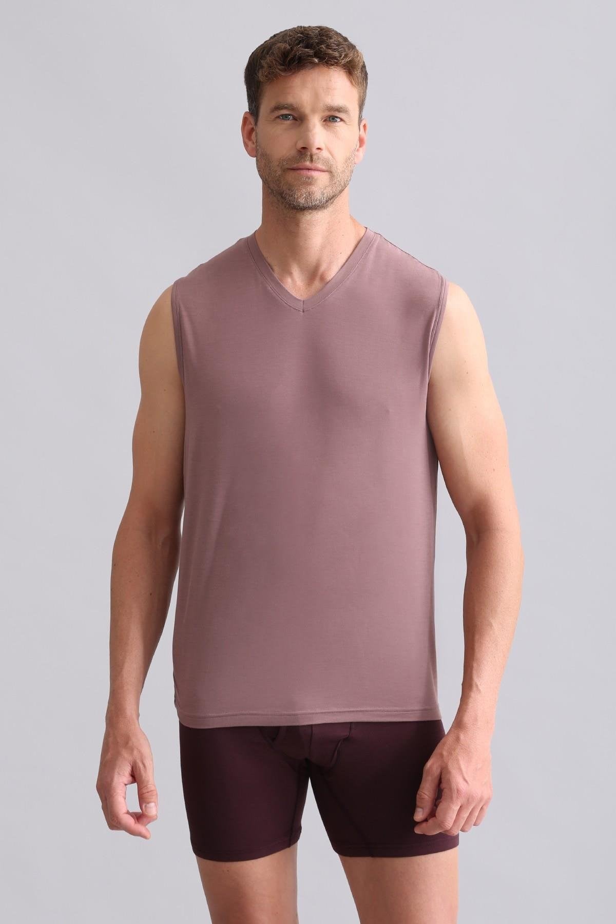 Mısırlı BAMBU ZEUS Regular Fit V Yaka Sporcu Atlet / T-Shirt Lavender