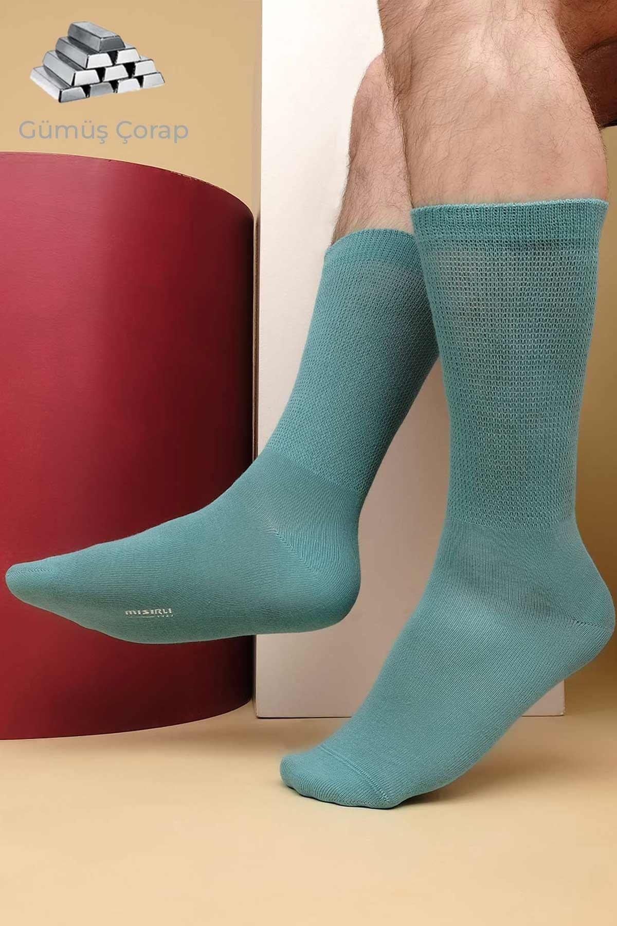 Erkek %10 GÜMÜŞ madeni içerikli Tekli Soket Çorap Pastel Mavi