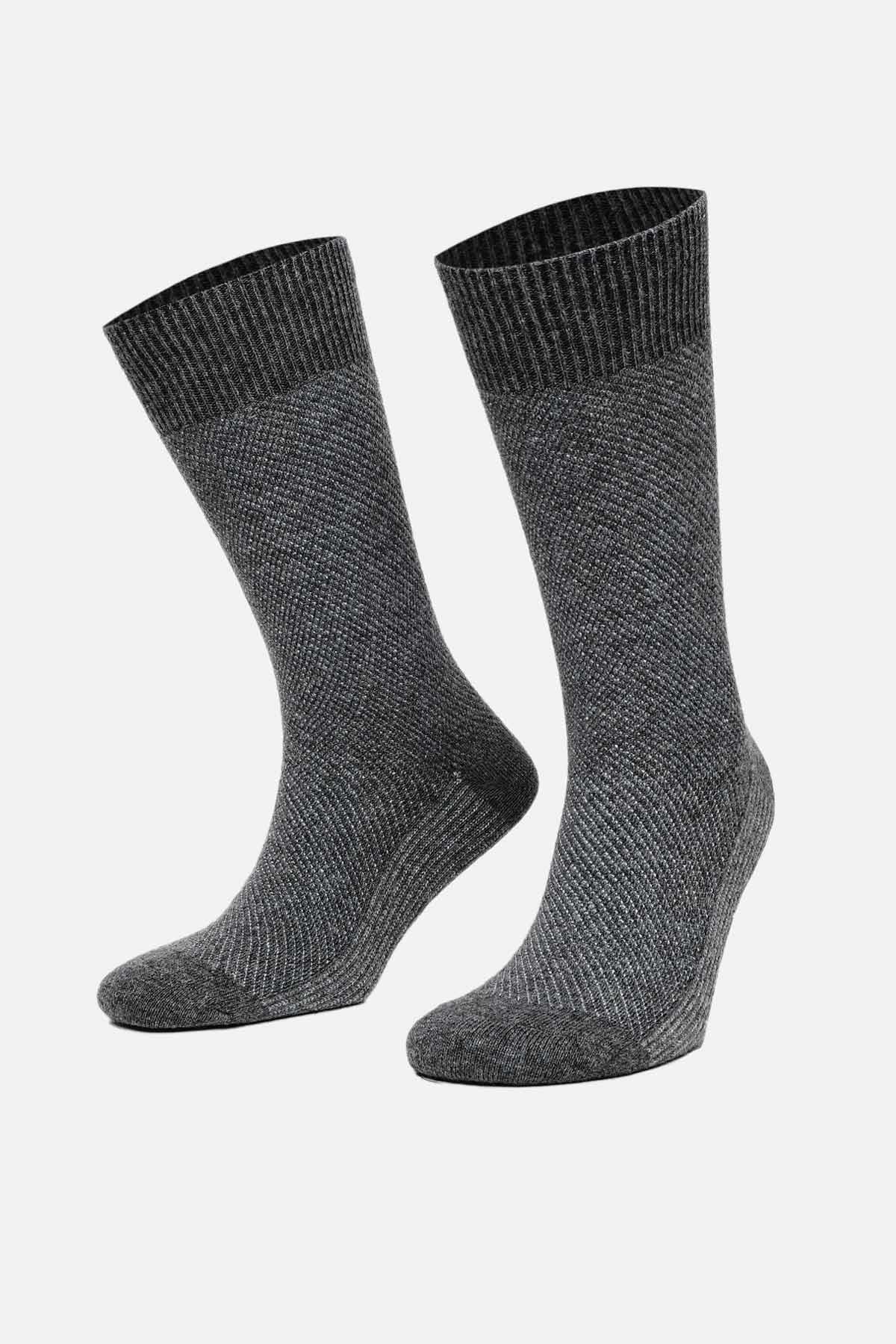 Mısırlı Erkek Kuzu Yünü (Lambswool) Tekli Soket Çorap Füme