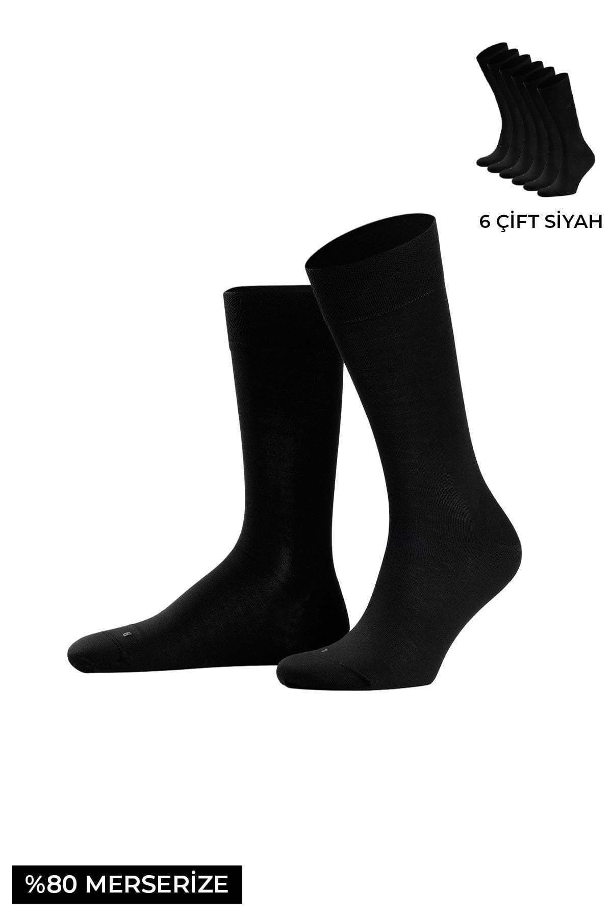 Mısırlı Erkek Merserize Ergonomik NAKIŞLI 6 Çift Süper İnce Soket Çorap Siyah