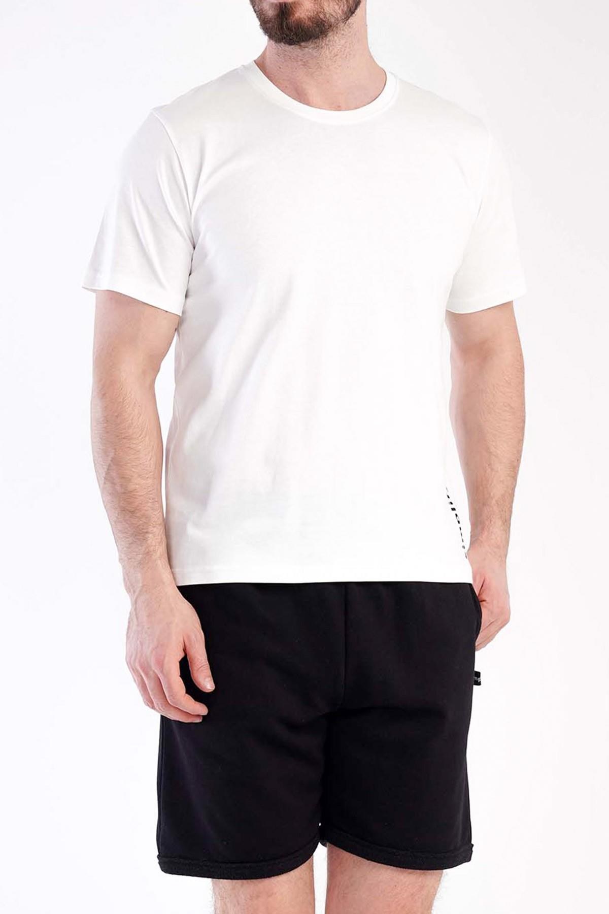 Mısırlı Erkek Pamuklu Kısa Kol Şort Pijama Takımı Beyaz