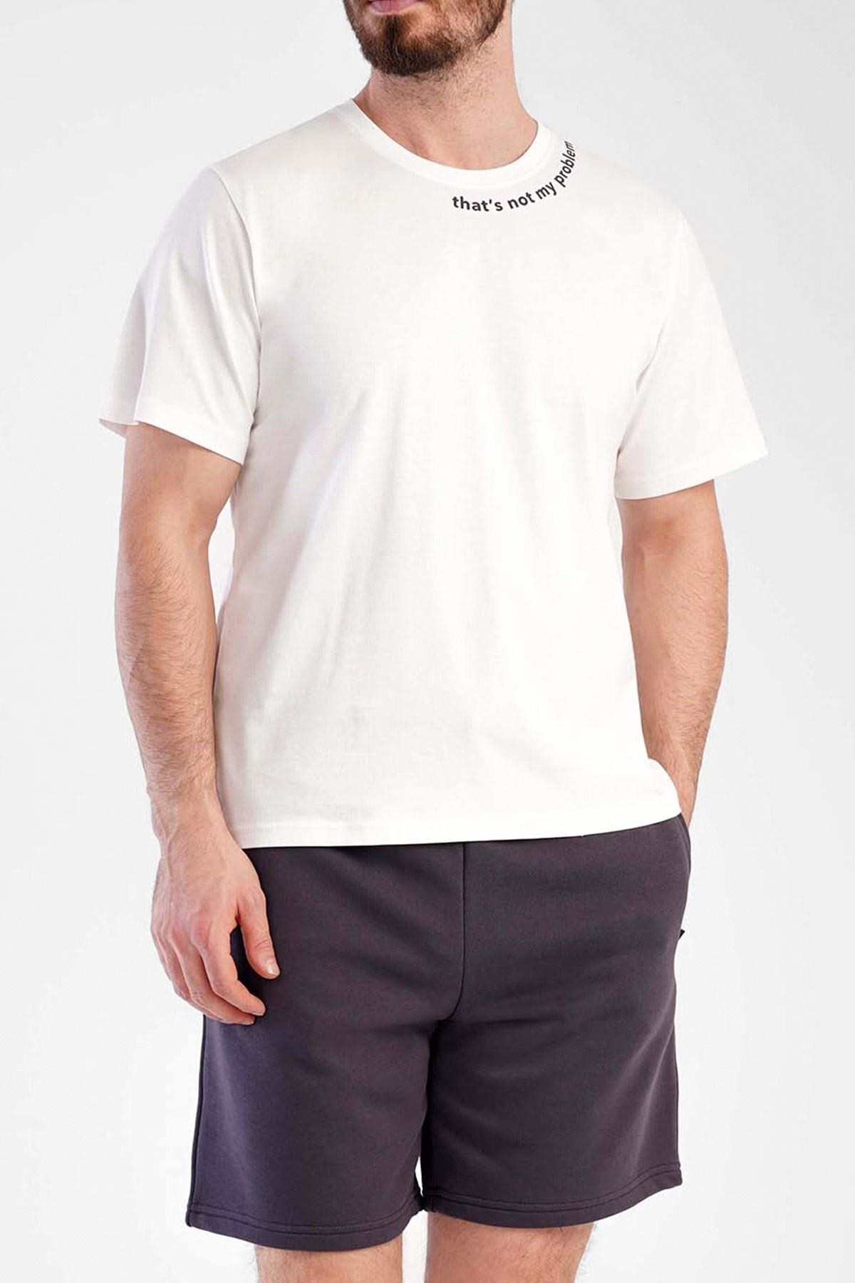 Mısırlı Erkek Pamuklu Kısa Kol Şort Pijama Takımı Beyaz