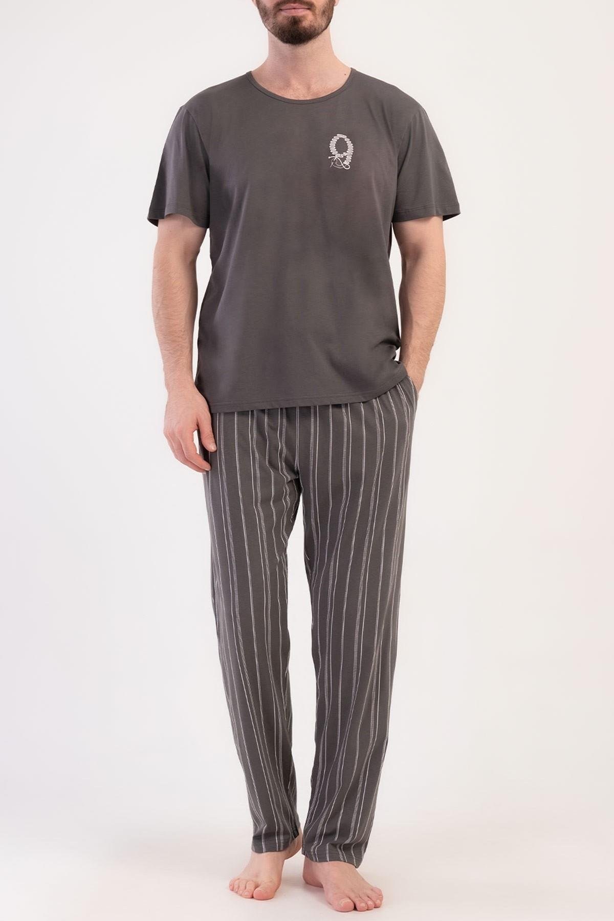 Mısırlı Erkek Pamuklu Kısa Kollu Pijama Takımı Siyah