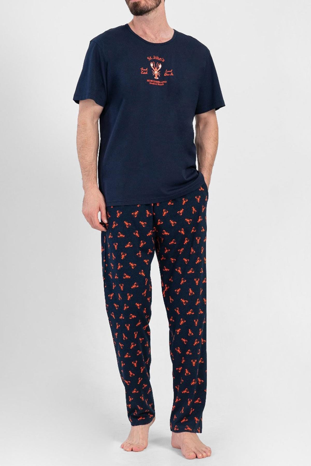 Mısırlı Erkek Pamuklu Kısa Kollu Pijama Takımı Lacivert