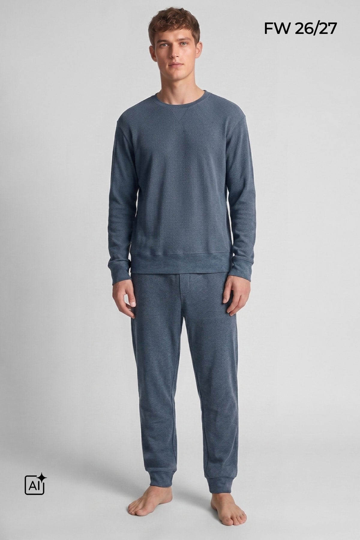 Mısırlı Erkek Pamuklu Uzun Kollu Pijama Takımı İndigo