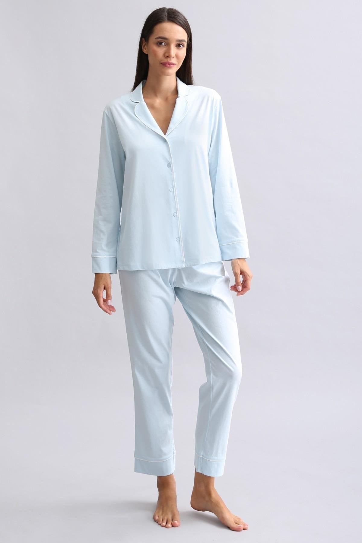 Mısırlı Kadın %100 Pamuk Pijama Takımı Bebe Mavi