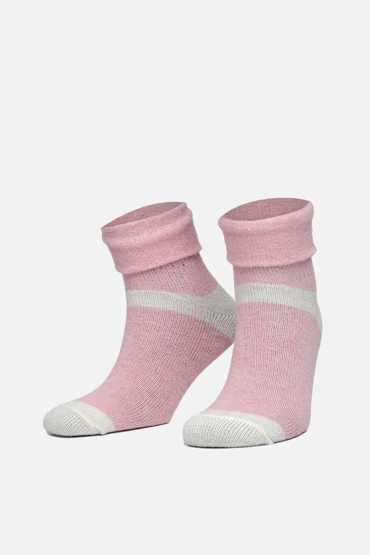 Mısırlı Kadın Alpaka Yünü Kışlık Kıvrık Tekli Soket Çorap Açık Pembe