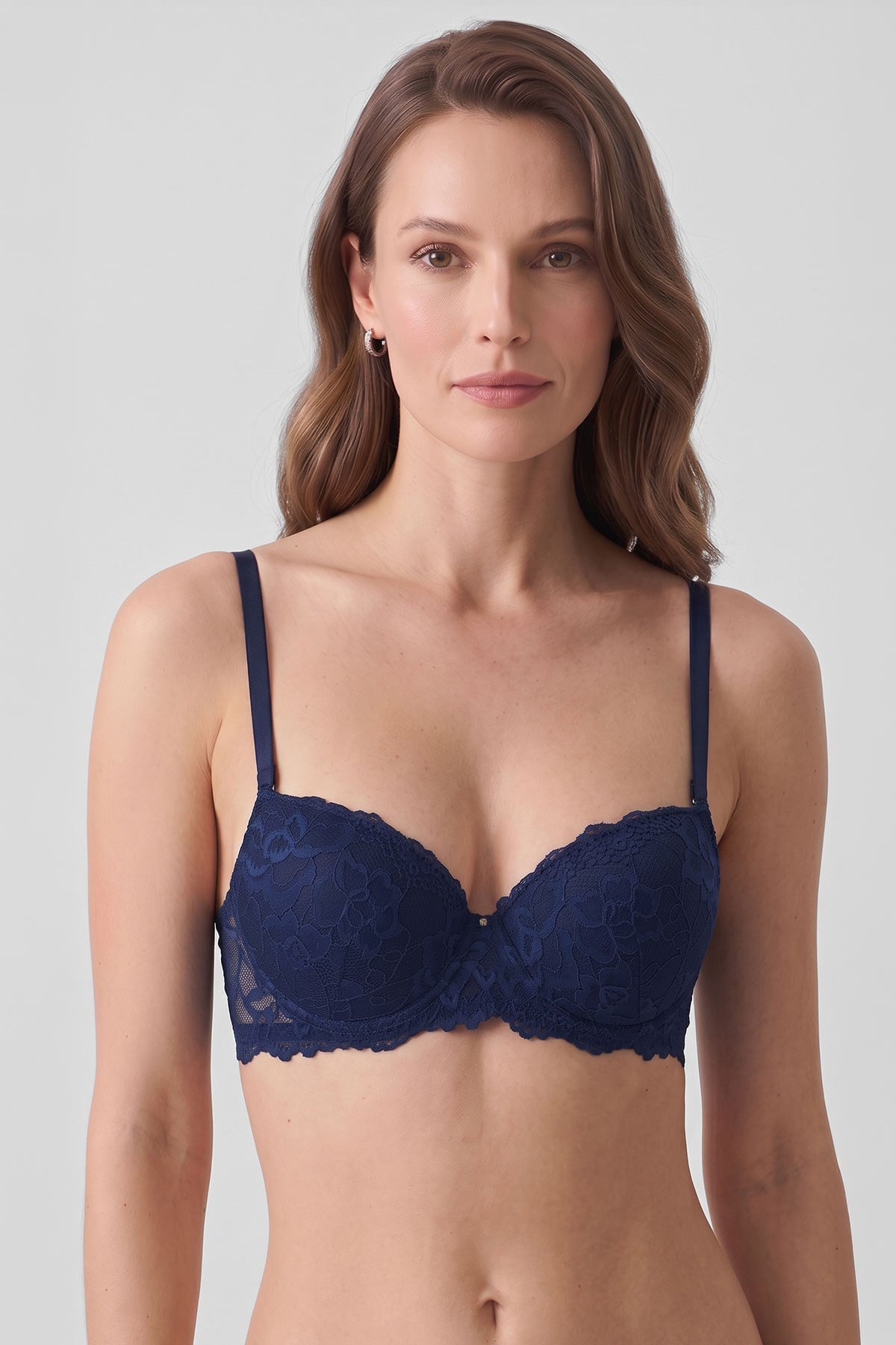 Mısırlı Kadın Balenli Desteksiz Dantelli  Sütyen Lacivert