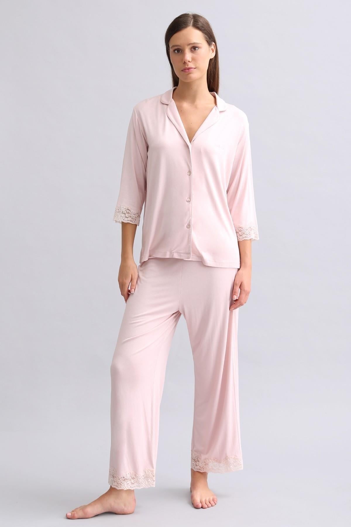 Mısırlı Kadın Bambu Pijama Takımı Açık Pembe