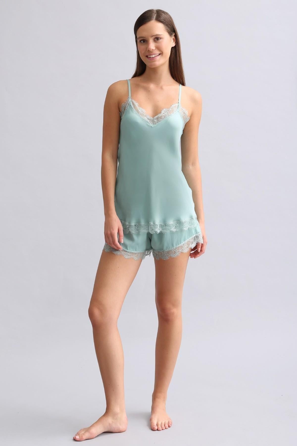 Mısırlı Kadın Bambu Şort Takımı Çağla Yeşili