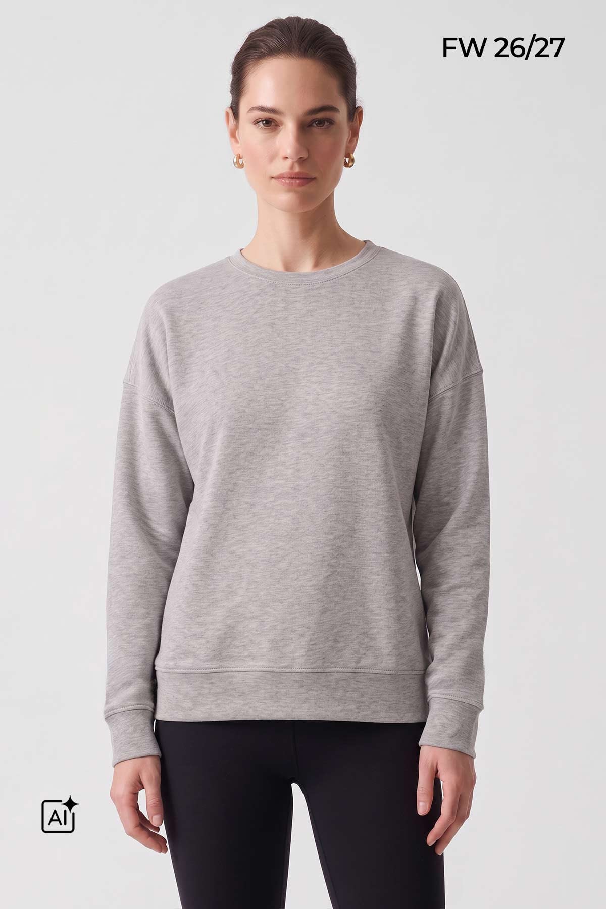 Mısırlı Kadın Bisiklet Yaka Sweatshirt Gri Melanj