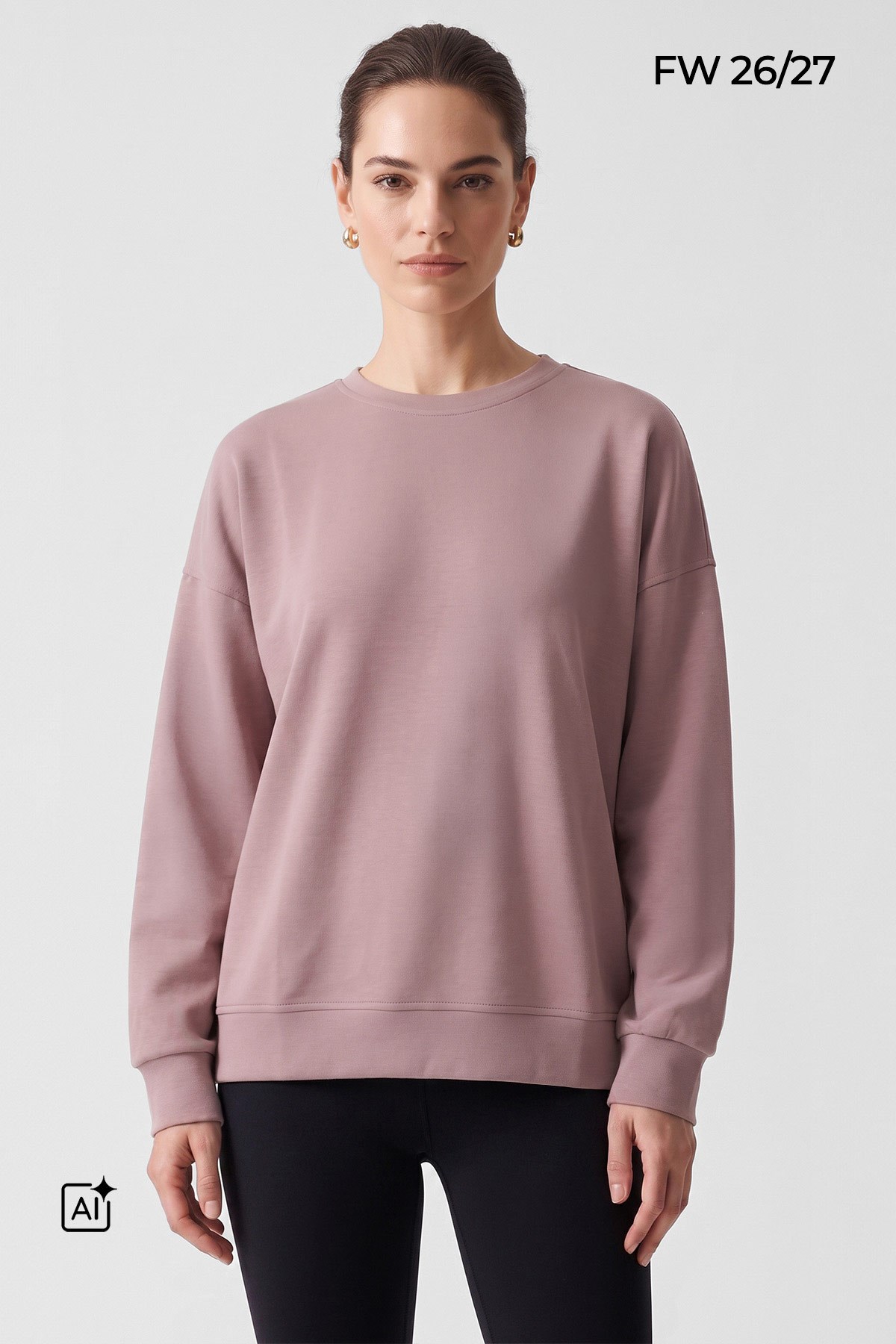 Mısırlı Kadın Modal Bisiklet Yaka Sweatshirt Gül Kurusu
