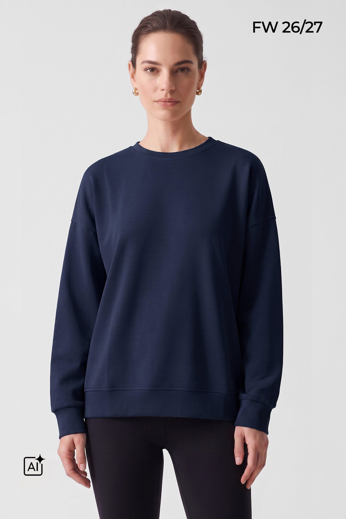 Mısırlı Kadın Modal Bisiklet Yaka Sweatshirt Koyu Lacivert