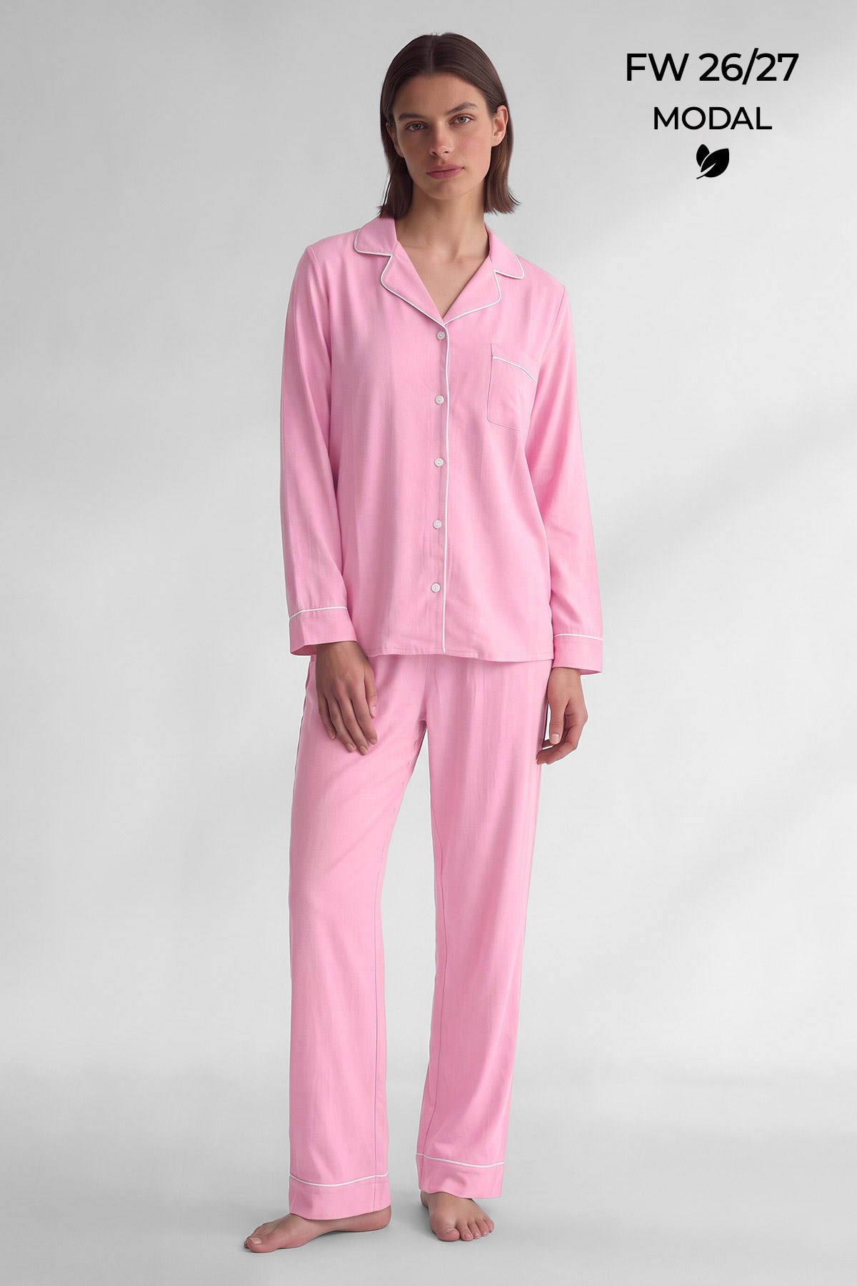 Mısırlı Kadın Modal Biye Detaylı Pijama Takım Açık Pembe