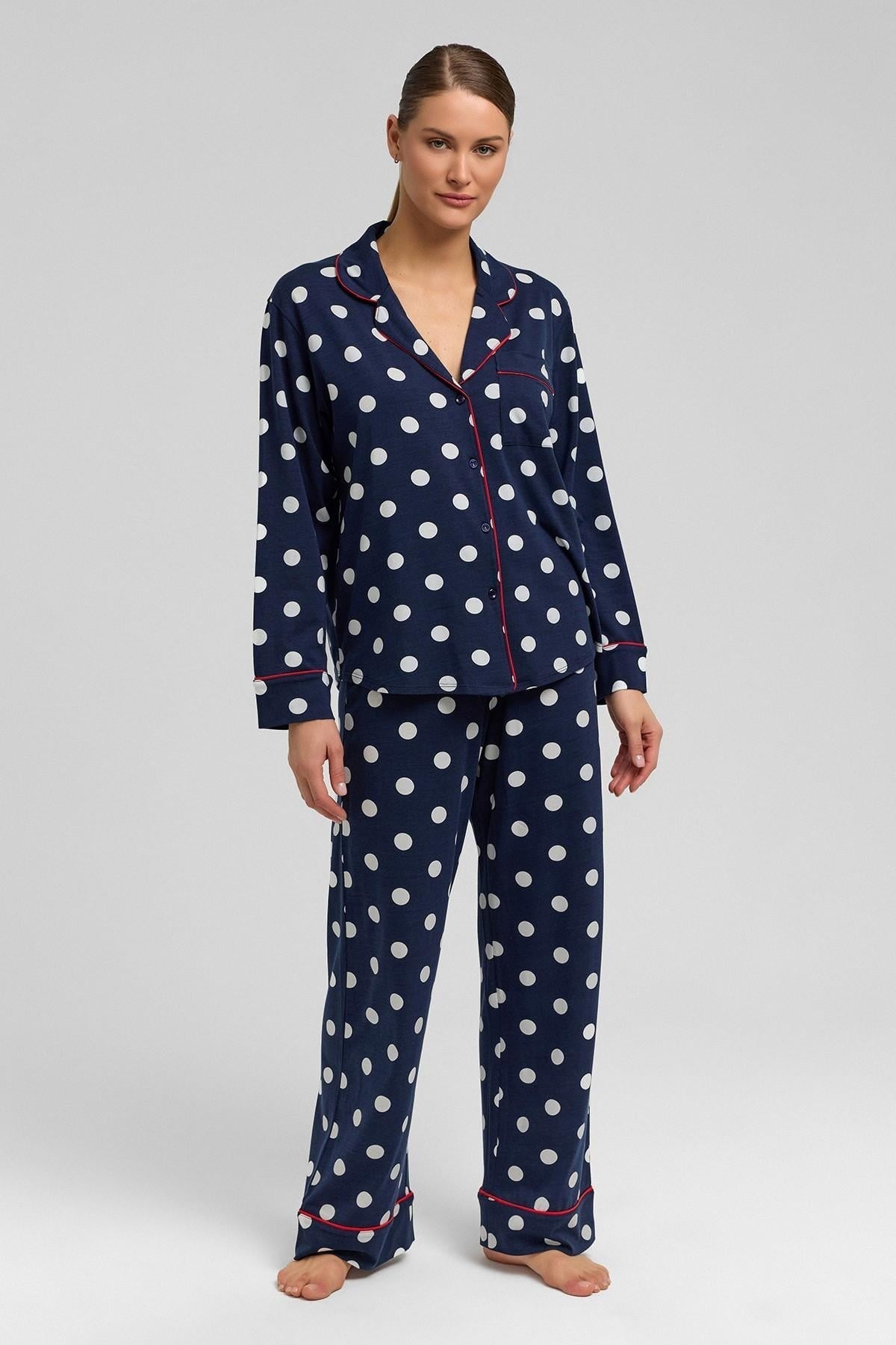 Mısırlı Kadın Modal Puantiyeli Pijama Takımı Lacivert