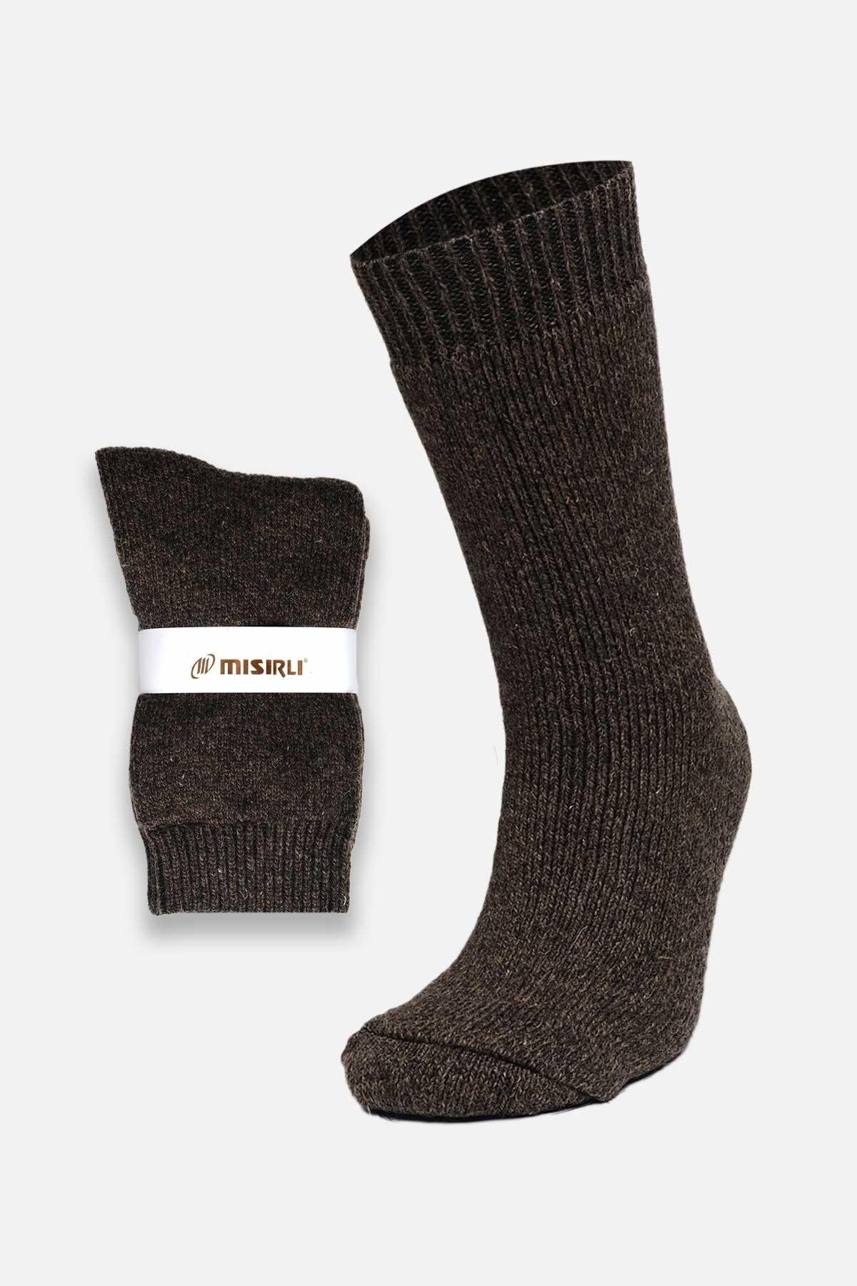 Mısırlı Kadın Norweger Merino Yünü Kışlık Tekli Soket Bot Çorabı Kahverengi