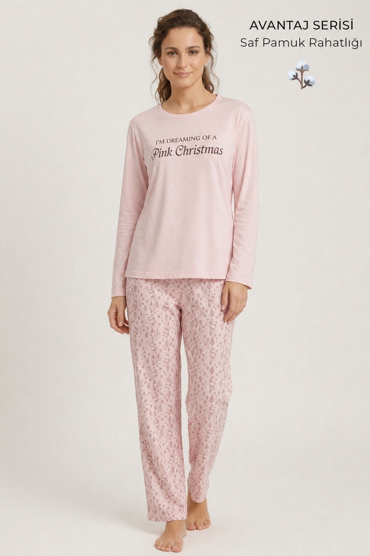 Mısırlı Kadın Pamuk Tavşan Baskı Detaylı Pijama Takım Açık Sarı