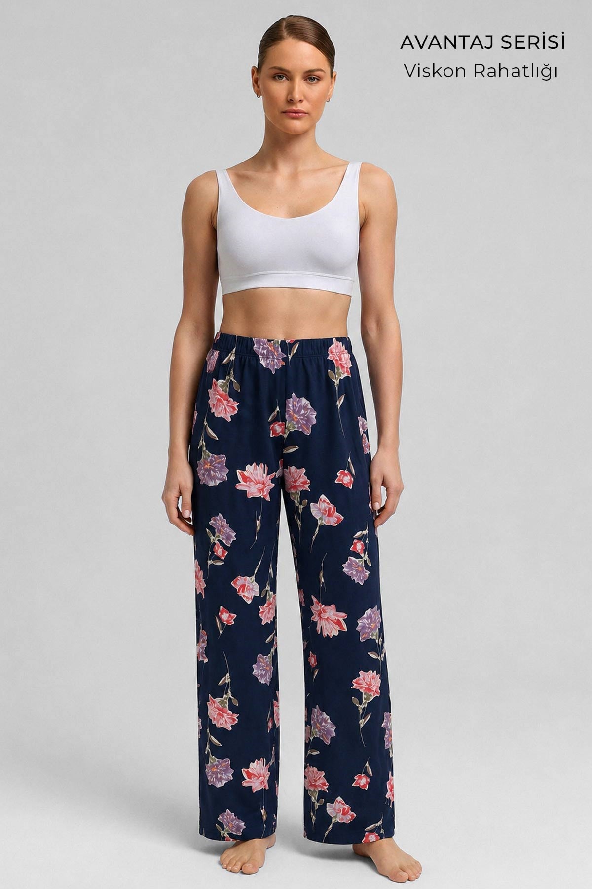 Mısırlı Kadın Viskon Alt Pijama Açık Lacivert