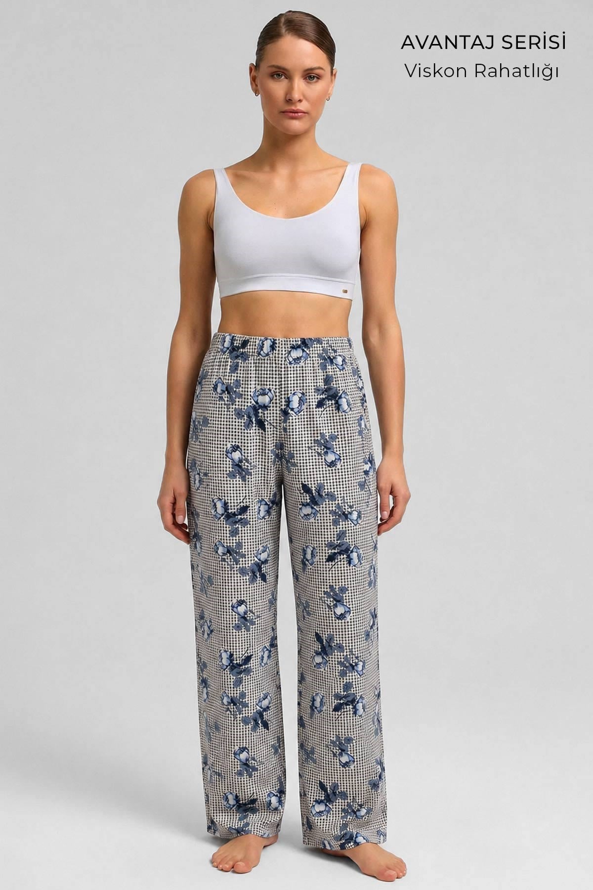 Mısırlı Kadın Viskon Alt Pijama Bej/Lacivert