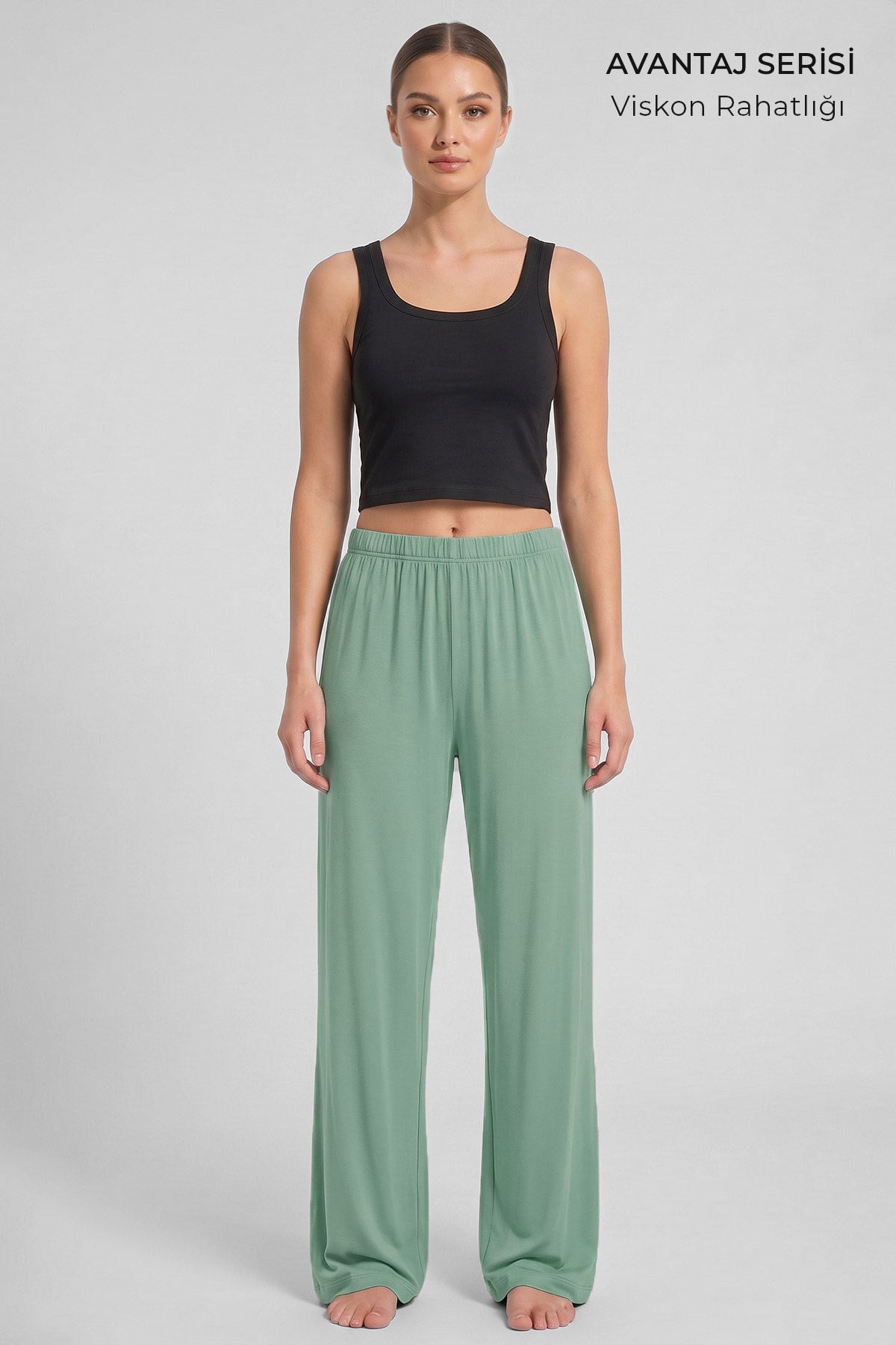 Mısırlı Kadın Viskon Alt Pijama Koyu Mint