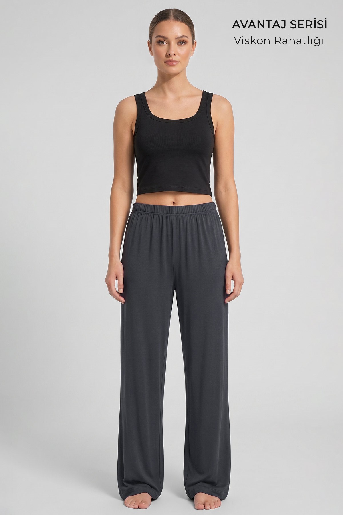 Mısırlı Kadın Viskon Düz Kesim Alt Pijama Antrasit