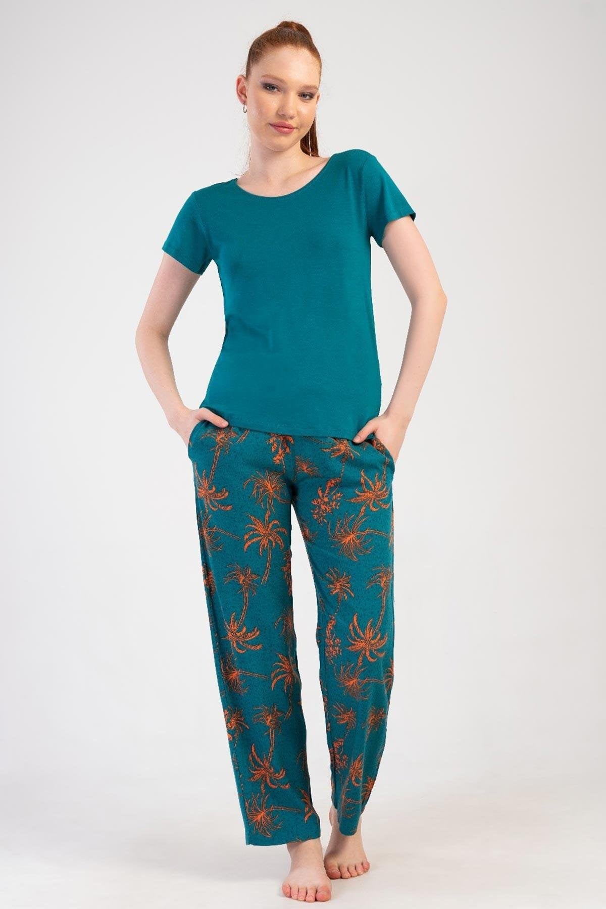 Mısırlı Kadın Viskon Kısa Kollu Pijama Takımı Mint