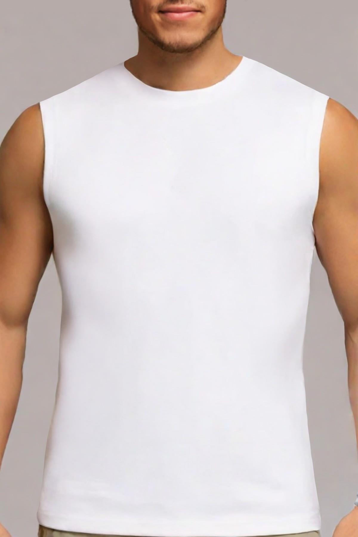 Mısırlı Modal Bisiklet Yaka Regular Fit Beyaz Sporcu Atlet / T-Shirt