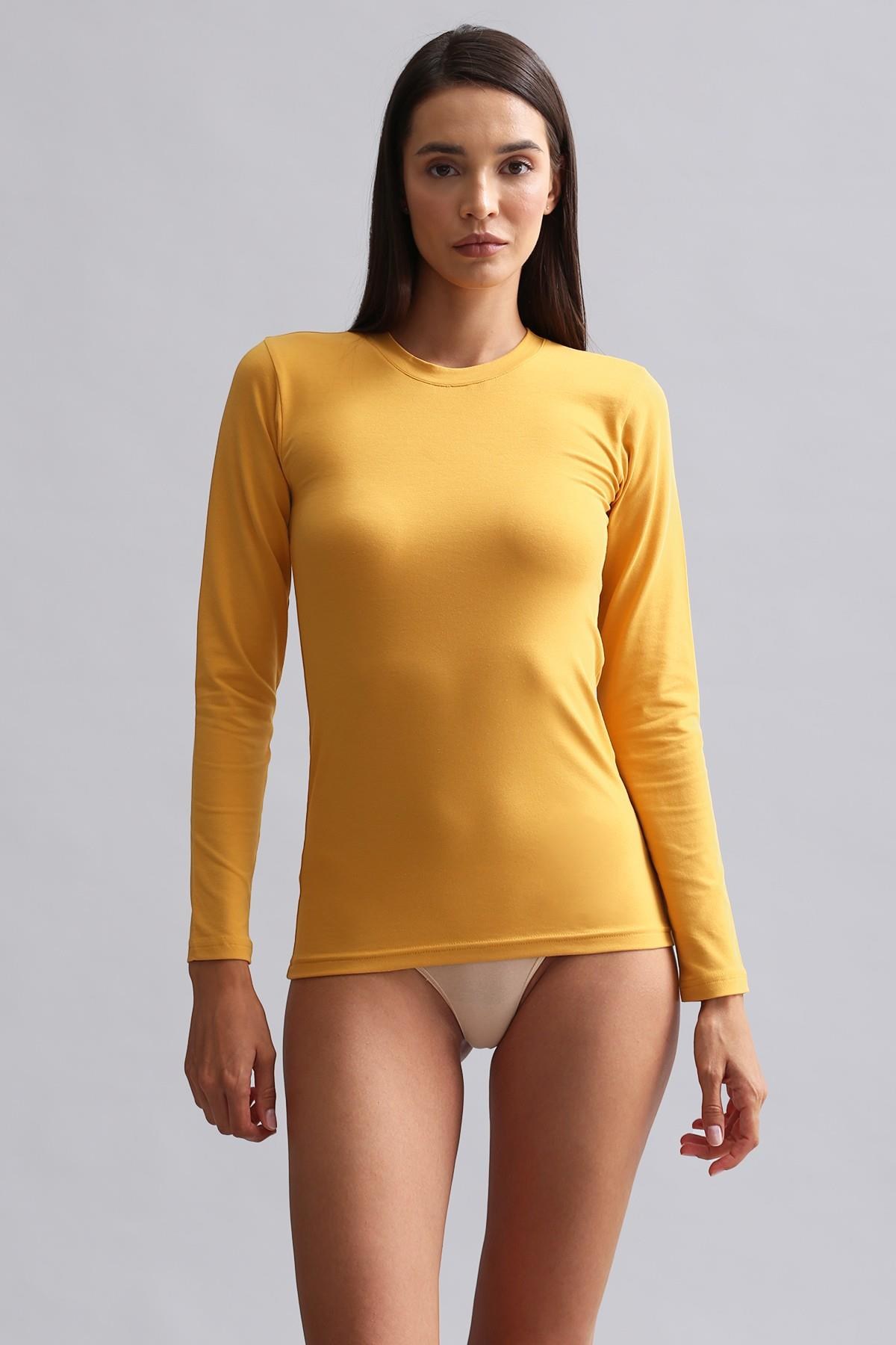 Mısırlı Modal by TENCEL BRITT Bisiklet Yaka Uzun Kollu Fanila / Sweatshirt Hardal